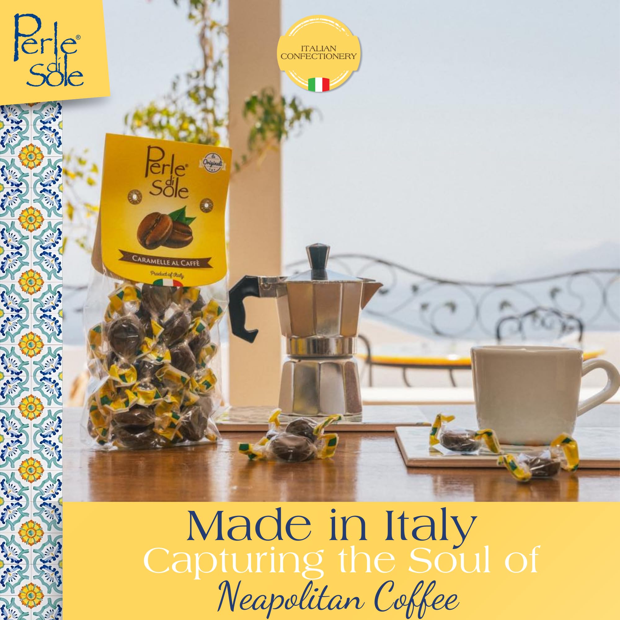 Perle di Sole Italian Coffee Candy - Hard Coffee Candy Individually Wrapped - Made in Italy Gourmet Hard Candies - Italian Candies - Amalfi Coast Gifts for Espresso Lovers - Caffe Flavored Tr product thumbnail 4