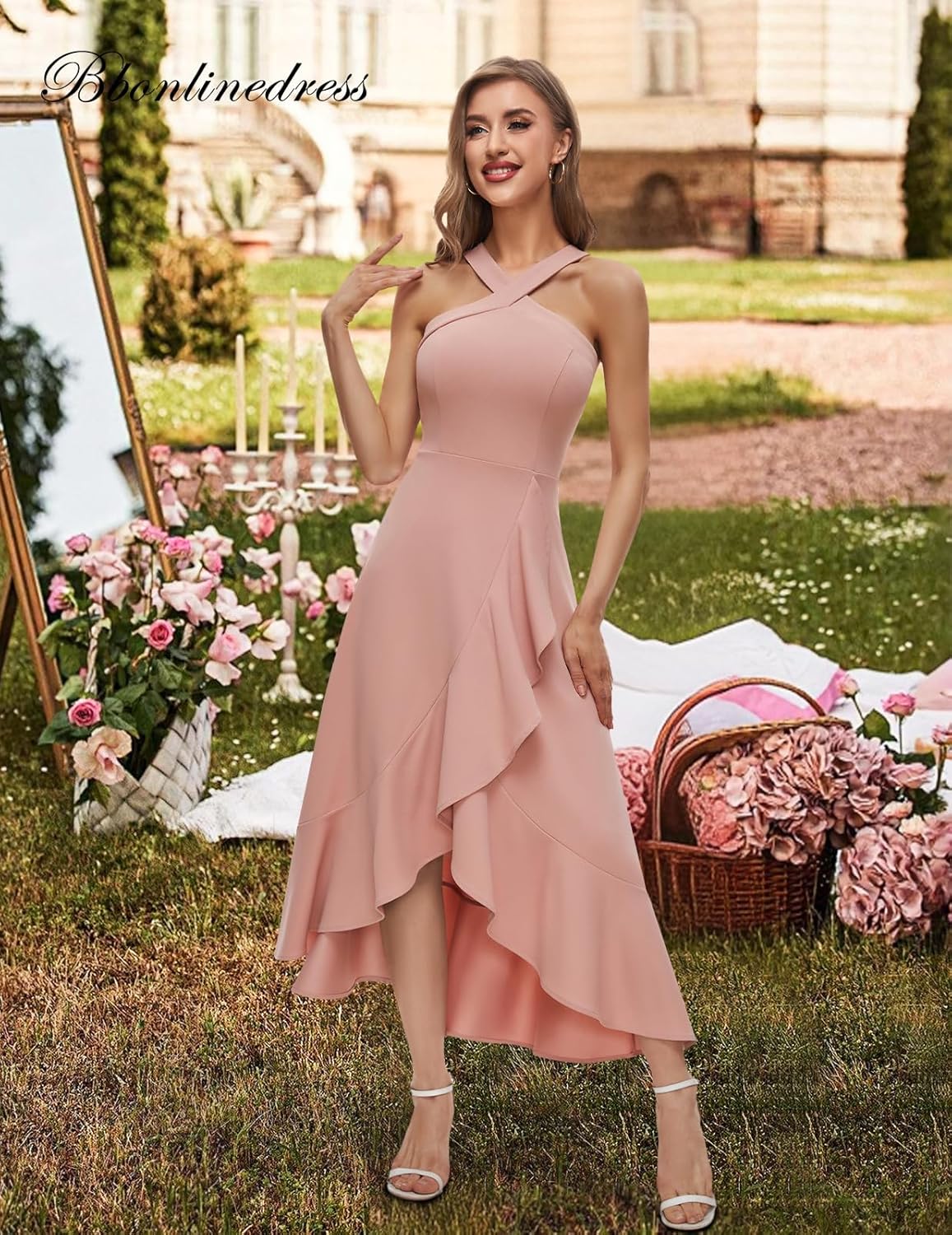 Bbonlinedress Halter Cocktail Women Dresses Prom Formal Wedding Guest Bridesmaid Ruffled Maxi Hi-Lo Evening Party 2026 Dress - Image 2