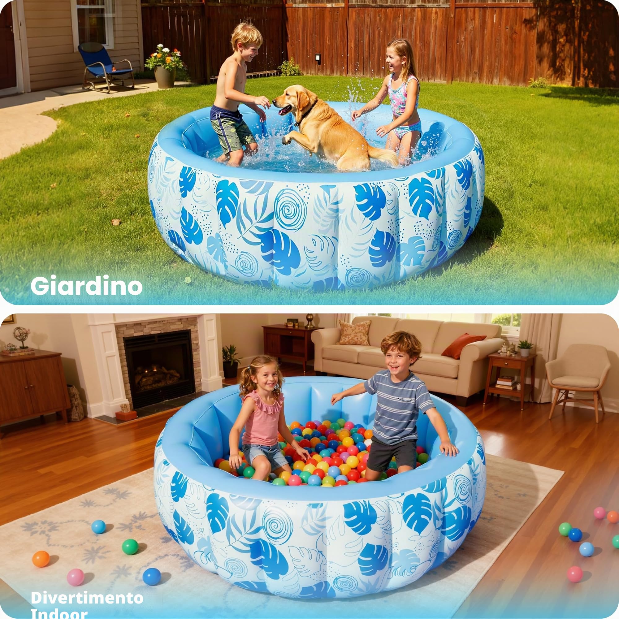 SLOOSH Piscina Gonfiabile, 5,5 ft × 20 pollici (167,6 × 50,8 cm), Piscina Fuori Terra per la Famiglia, gonfiabile con comodo schienale, ideale per feste acquatiche estive in giardino, sul prato, Blu