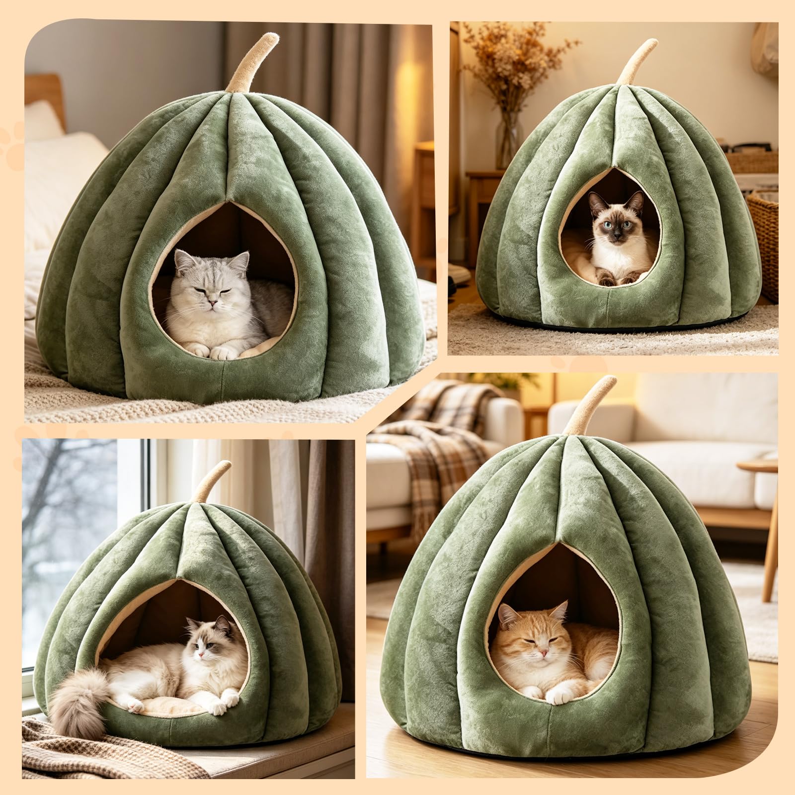 PETCUTE Katzenhöhle Katzenbett für große Katzen,Waschbar Haustierhöhle Katzenkorb für Katzen und Hunde, Hundebett mit Waschbarem Kissen,Warme Katzenhaus Haustierbett mit rutschfeste Unterseite