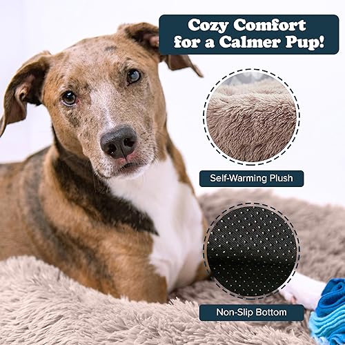Miniatura 9 de Cama para perro ultra calmante antiansiedad para perro, cama con forma de dona, de piel sintética de lujo, lavable, SM-MED (gris oscuro)