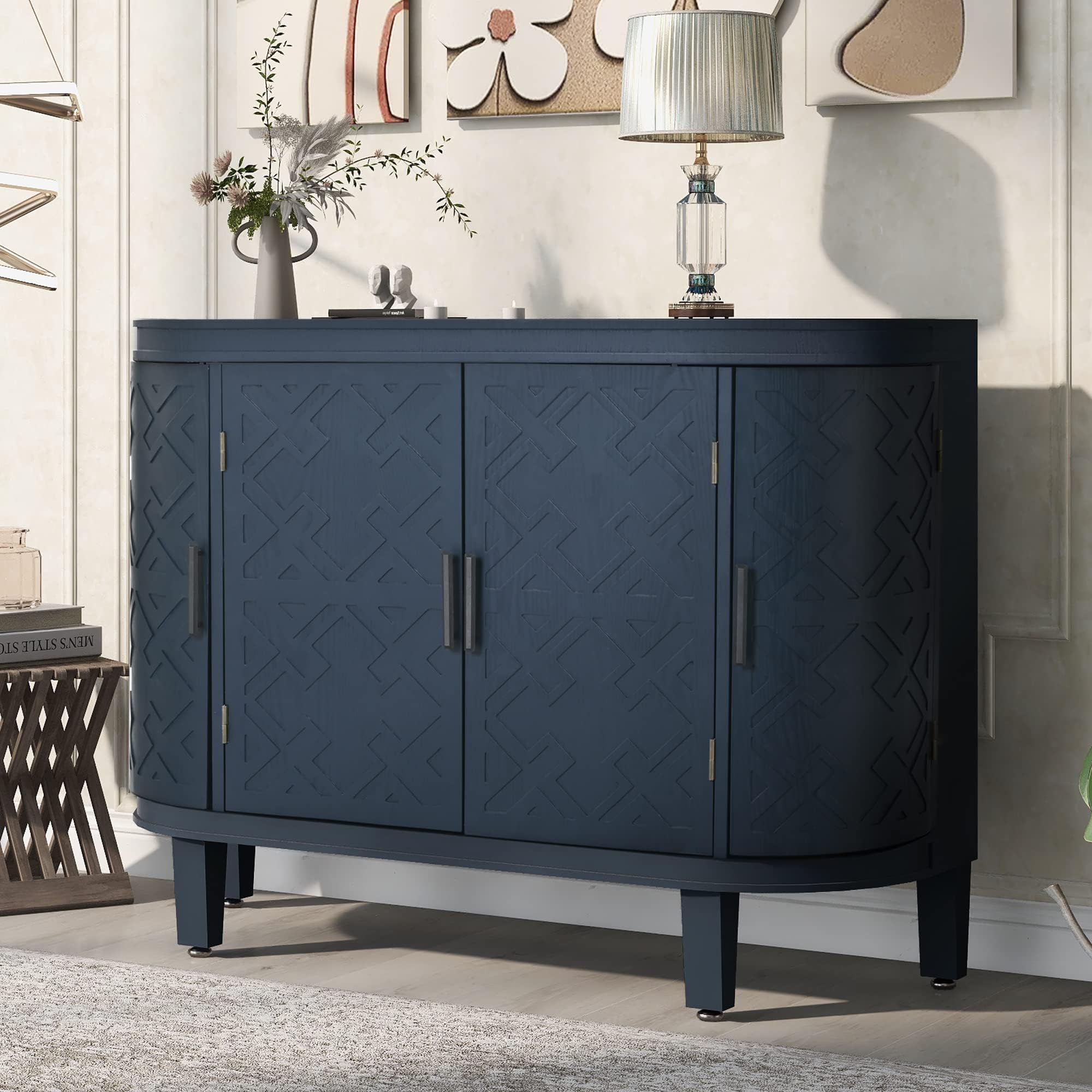 Merax 63"" Sideboard Buffet with Doors& Gold Handles, Wood Modern Fluted