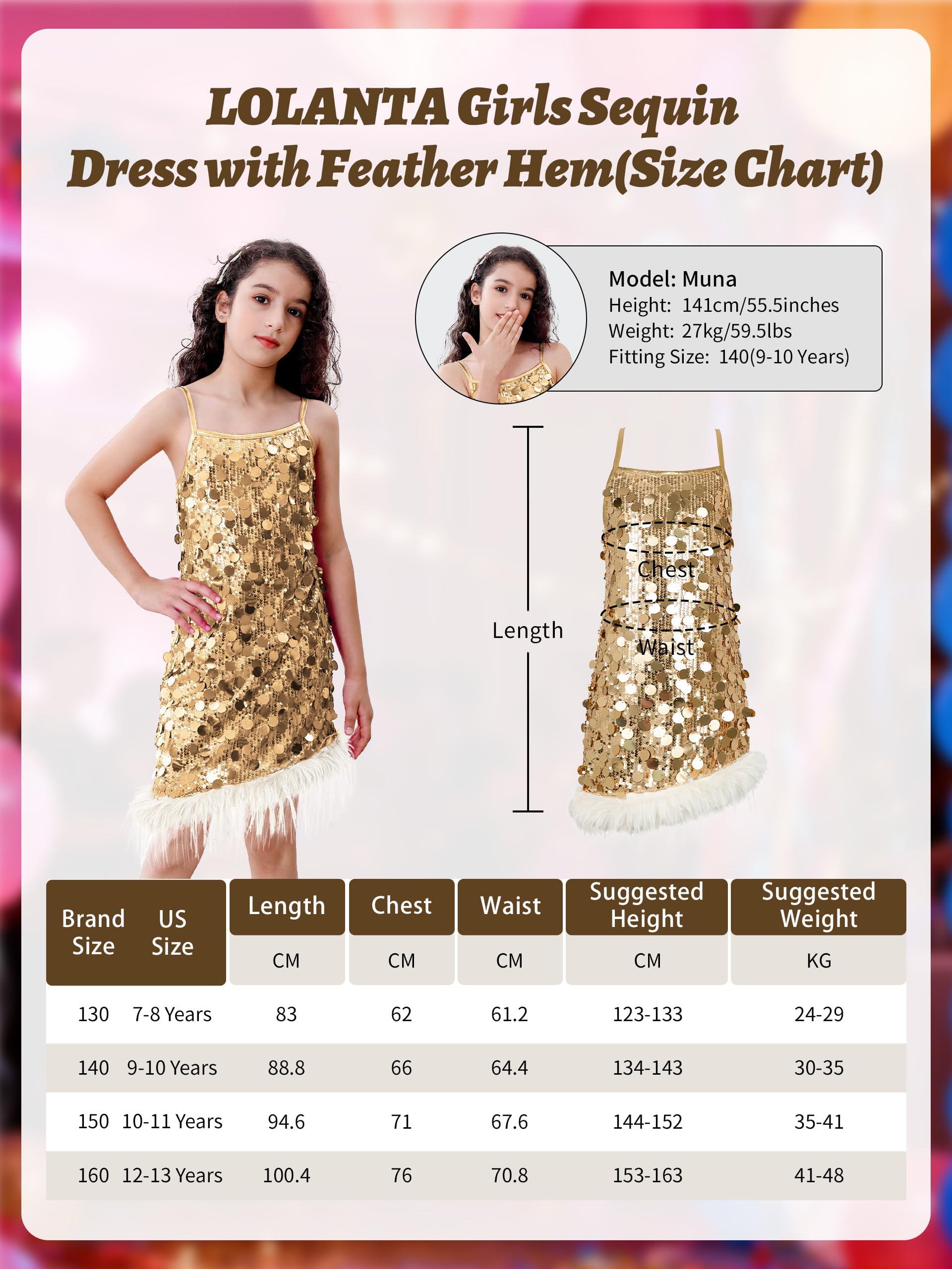 LOLANTA Robe Soirée à Paillettes Filles Ourlet Détachable en Poil Synthétique Tenue Fête sans Manches Vêtements Disco Robe Étincelante