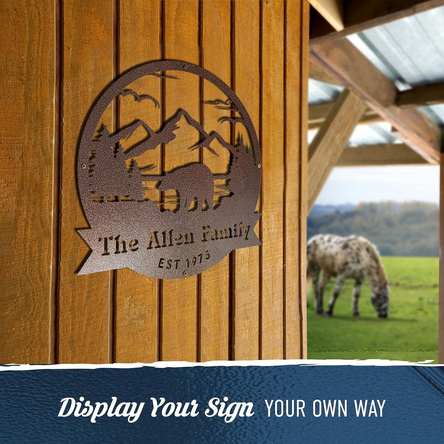 RealSteel Personalized Bear Family Metal Sign – Custom Mountain Scene Monogram Wall Art, Circular Outdoor Steel Decor for Porch, Patio, Cabin, Lodge & Garden – Rustic Personalized Gift