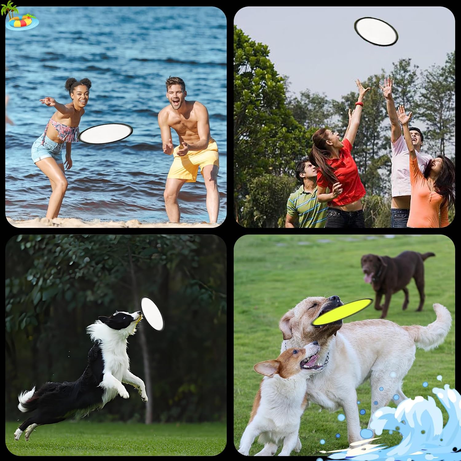 Foldable Flying Disc Fans Set with Bags, 9.8 Inch Black Egde Fabric Beach Flying Disc for Wedding Gift Party Favors Outdoor Activity