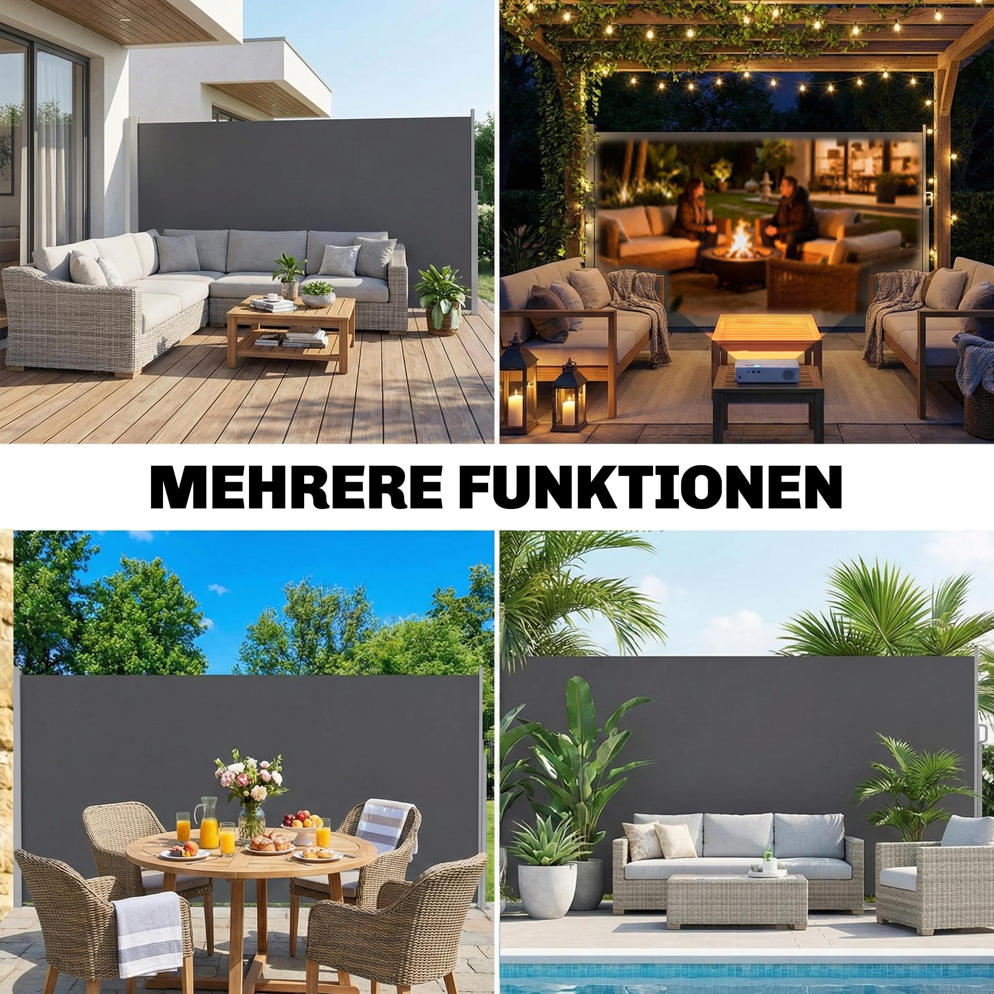 Outsunny Seitenmarkise Ausziehbar Blickdicht 420 x 185 cm Dunkelgrau