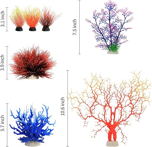 Miniatura 10 de MyLifeUNIT Plantas de acuario, paquete de 7 adornos de coral artificial para decoraciones de peceras (blanco)