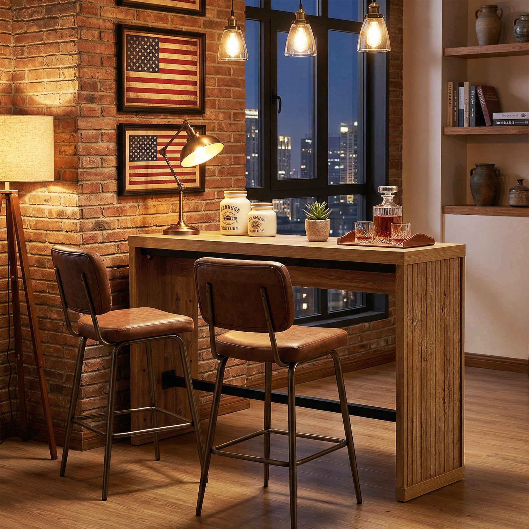 Tribesigns Bartisch, 140 cm Thekenhöhe, Kneipentisch mit Metall-Fußstütze, Rechteckig, Hohe Theke, Esszimmermöbel für Zuhause, Bar, Küche, Esszimmer, Bistro, Wohnzimmer, Rustikales Braun