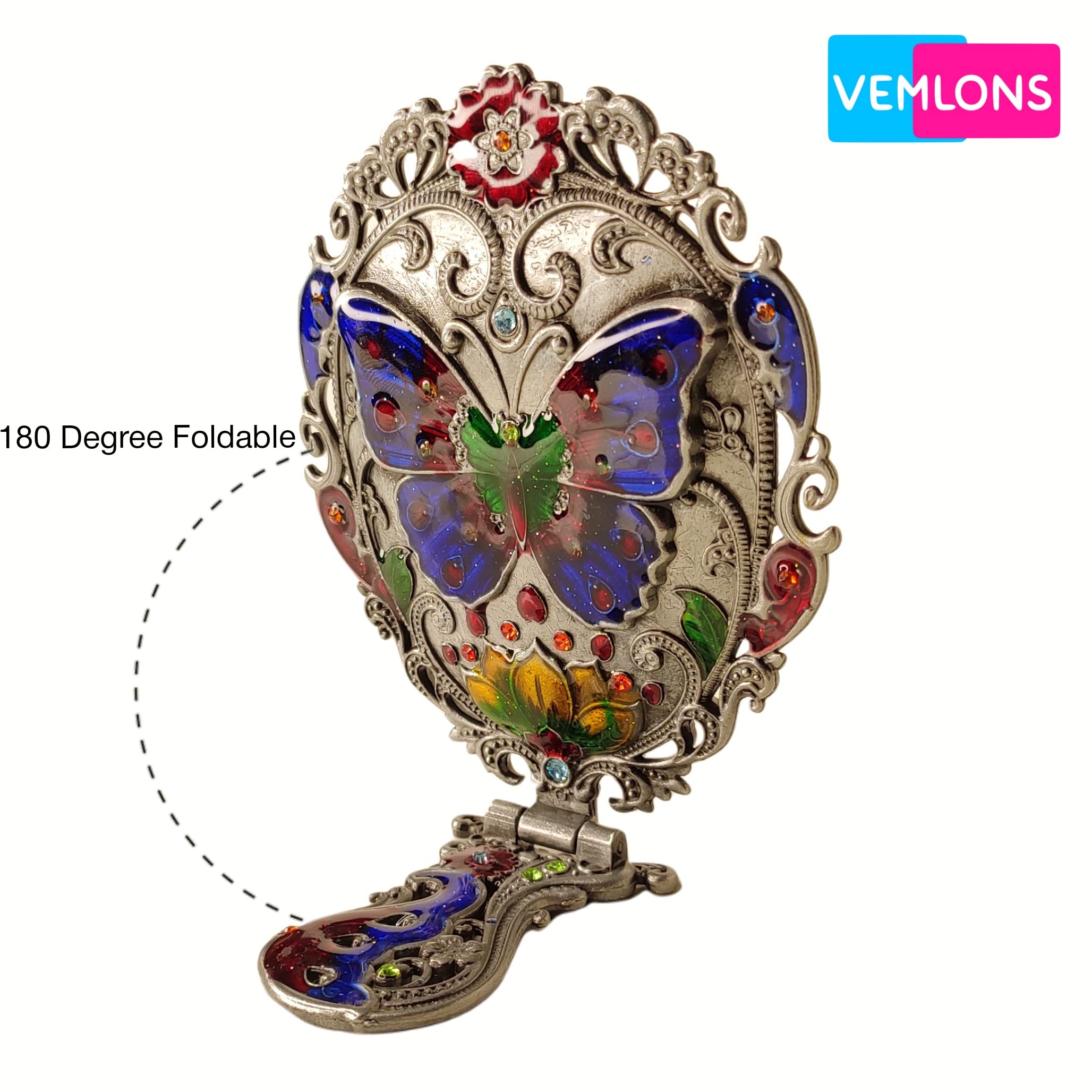 Vemlons Compact Mirror Hand Mirror and Comb for Girls Handicraft Metal Hand Mirror and Comb for Women and Girls Table Top Mount Mirror 3