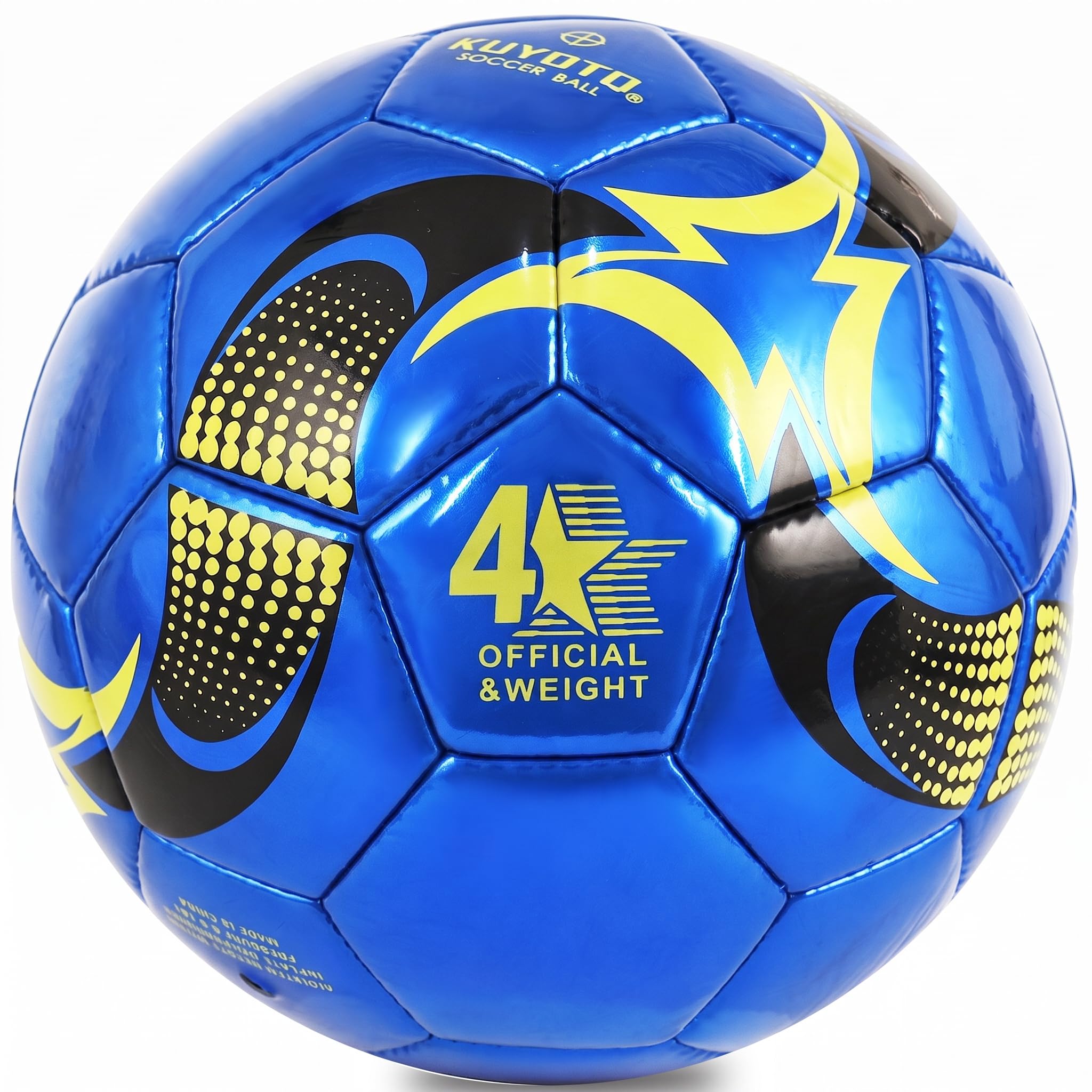 KUYOTQ Kinder-Fußball, Größe 4, blau-goldfarben, glänzendes TPU-Leder, Spiel- und Trainingsball für Kinder und Jugendliche, professionelle Konstruktion für dauerhaften Einsatz im und Außenbereich mit