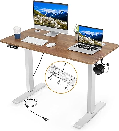 Legooin Escritorio eléctrico de altura ajustable de 48 x 24 pulgadas con estación de carga, 2 puertos USB, 3 tomas de corriente, rango de elevación