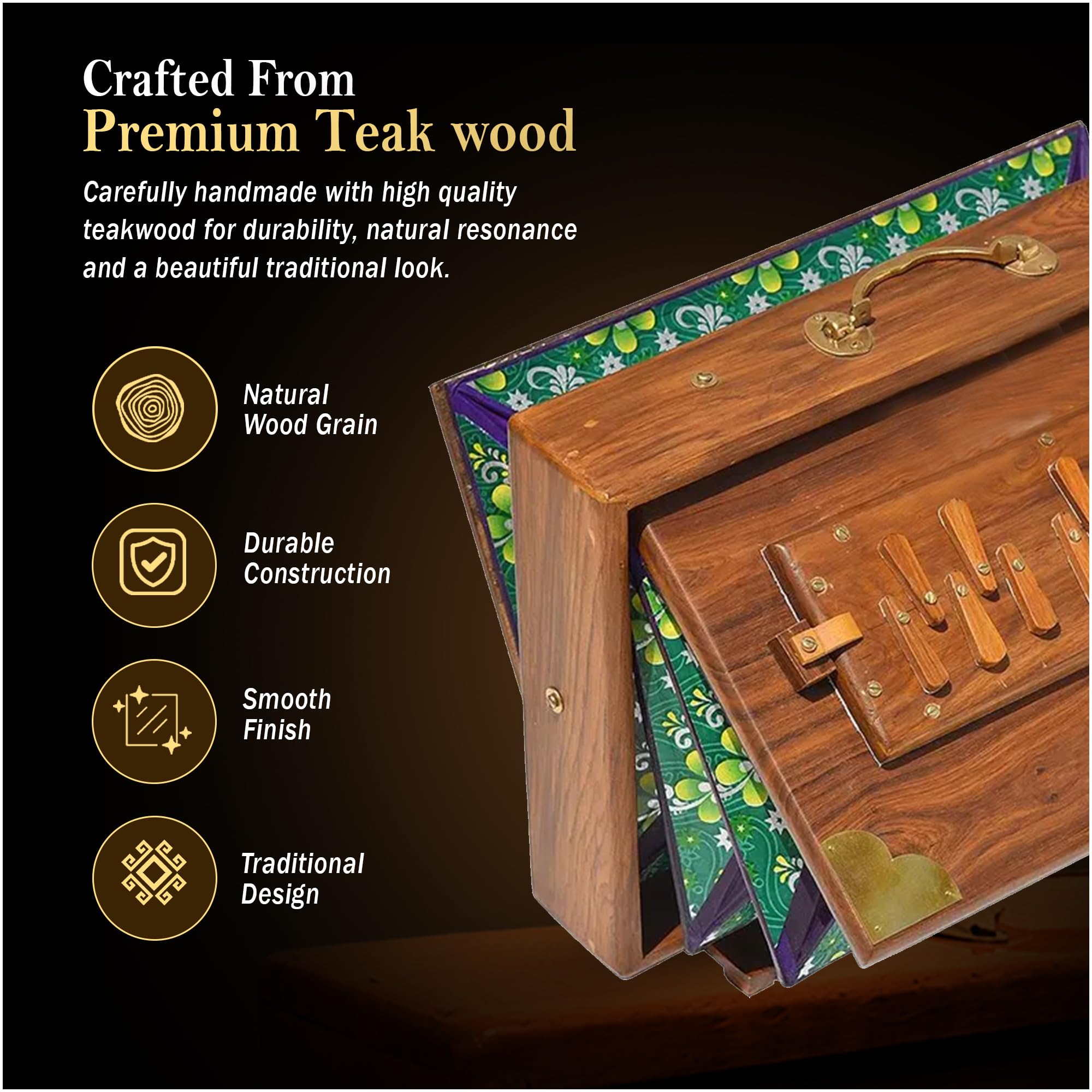Shruti Box with 13 note Tuned 432 Hertz Padded Carry Bag Made by Teak wood