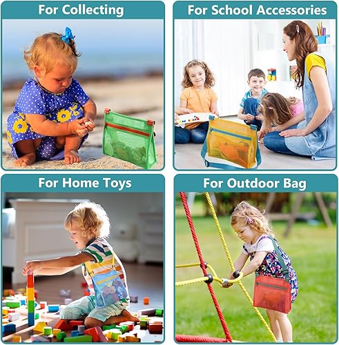 Miniatura 34 de Bolsas de playa para recoger conchas - Bolsas de malla para niños y adultos, Negro+azul profundo+marrón