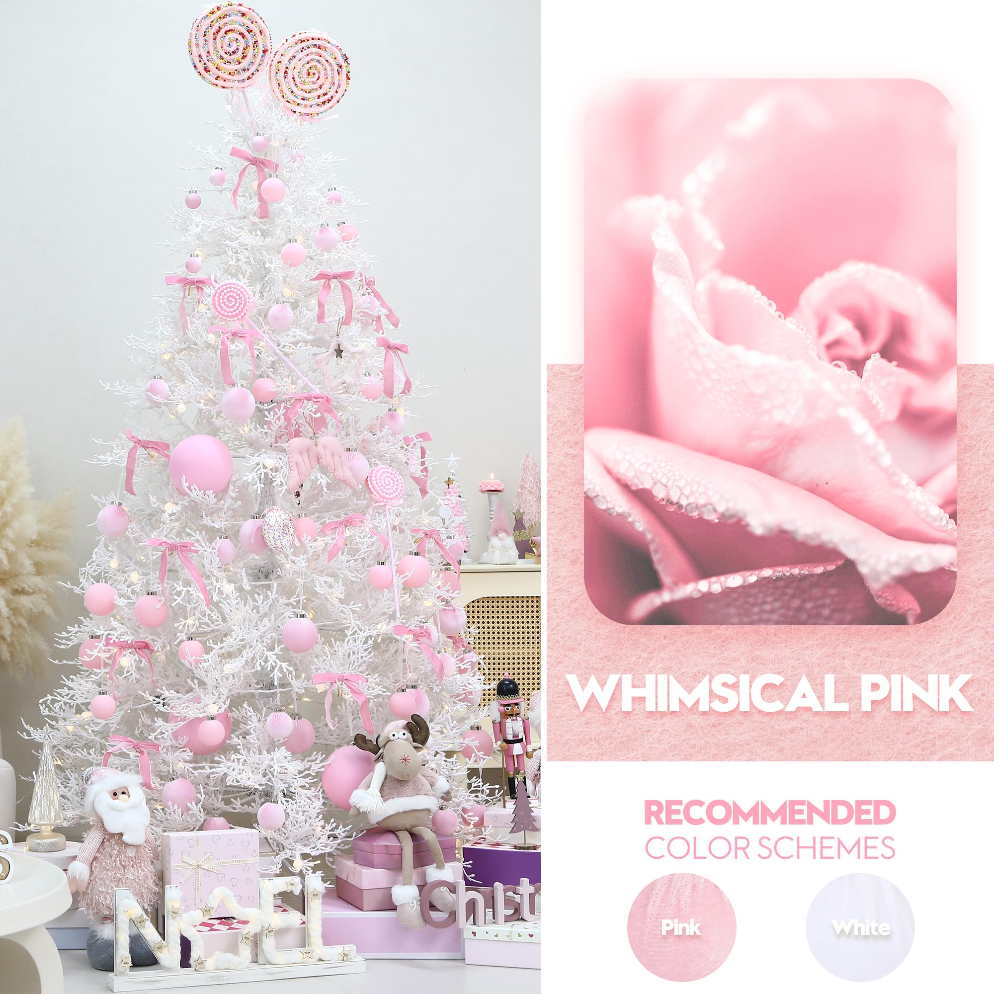 Sea Team 25 Bolas Navidad Terciopelo Purpurina 60mm Rosa
