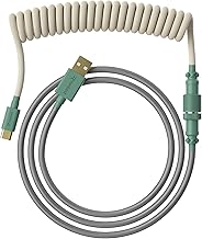 Ranked Coiled Keyboard Cable | Handcrafted Double-Sleeved Braided Cable | USB Type C to A | 5-Pin Aviator Connector for Custom Mechanical Gaming Keyboard | Support Fast Charge 20W (9009)