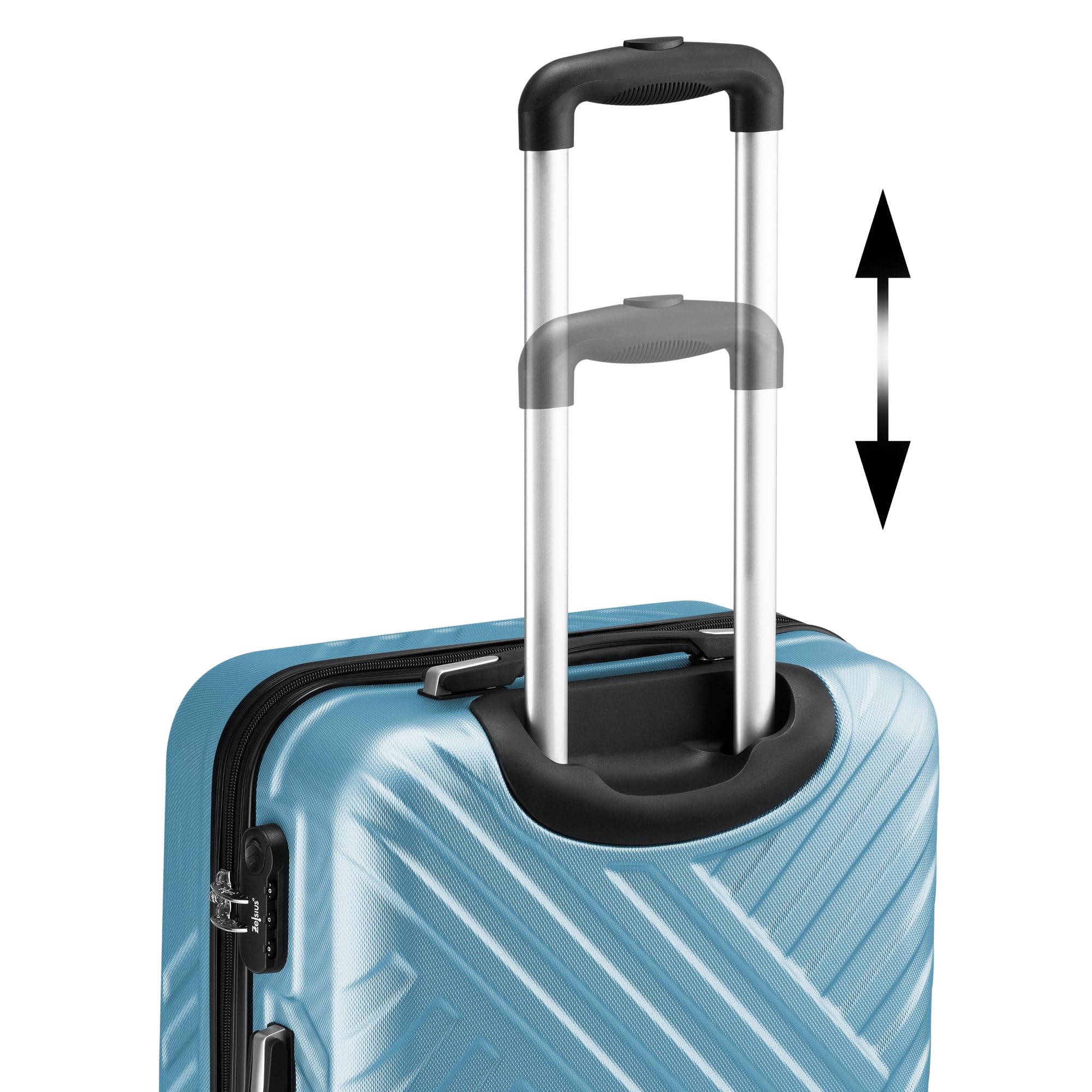 Zelsius Set di valigie 3 pezzi, blu acciaio | Valigia rigida in ABS con chiusura a combinazione, Ruote doppie e divisorio interno
