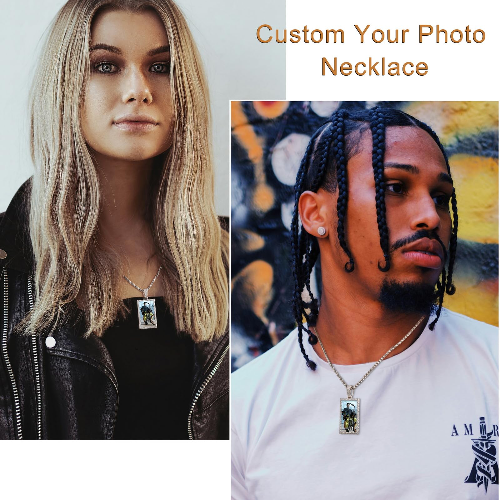 INBLUE Personalizzato Hip Hop Gioielli Memoria Foto Collana Pendente Inciso Testo per Uomo Donna Rame Angelo Ala Rotonda Cuore Zirconi Pendente Medaglia Corda Catena Regali Personalizzati