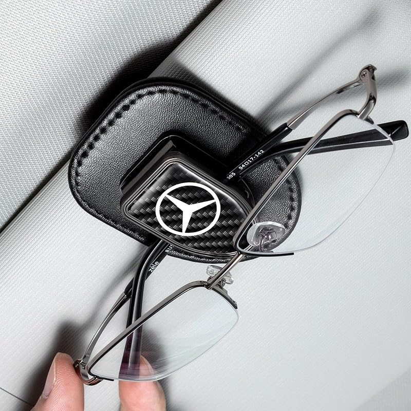 Porta-Óculos para Para-Sol em Couro Genaughty Compatível com Mercedes-Benz, com Clipe para Cartão, Preto