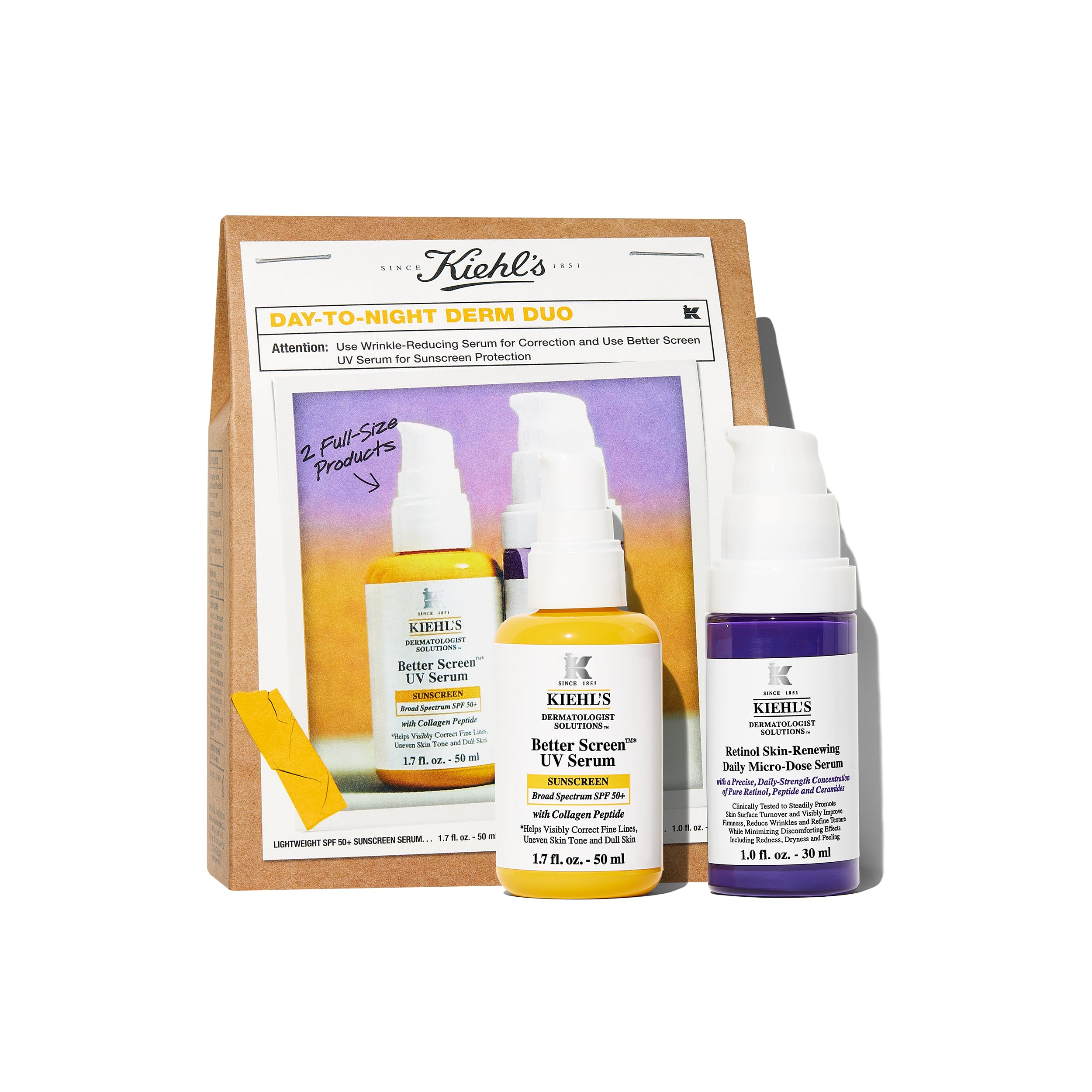 Kiehl's Anti Aging Skincare Set - $108 Value including Lightweight Sunscreen and Anti-Aging Retinol Serum - For Wrinkle Reduction and SPF Protection