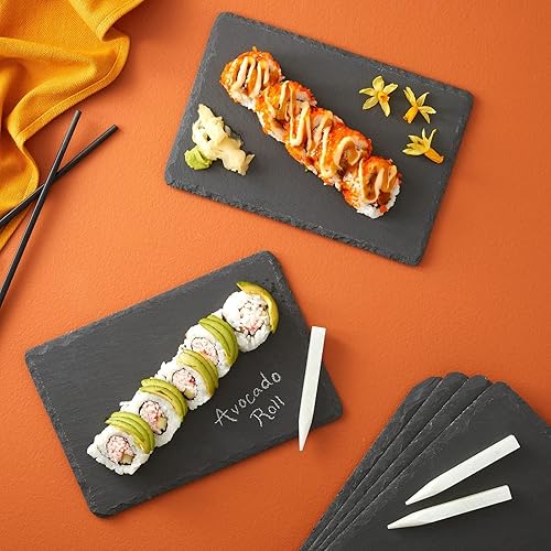 Miniatura 5 de Minitablas de pizarra para servir quesos. Charolas de estilo moderno para cualquier ocasión. Fáciles de limpiar. Gis incluido. Juego de 6 bandejas