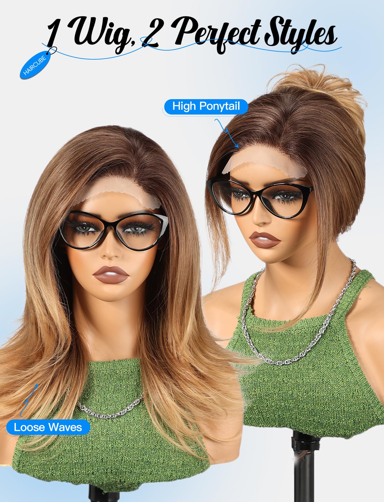 HAIRCUBE Lace Front Wig for Women Wavy Wigs with Partial Fringe Heat Resistant Fibre Synthetic Lace Front Wig Golden Brown Color - Image 3