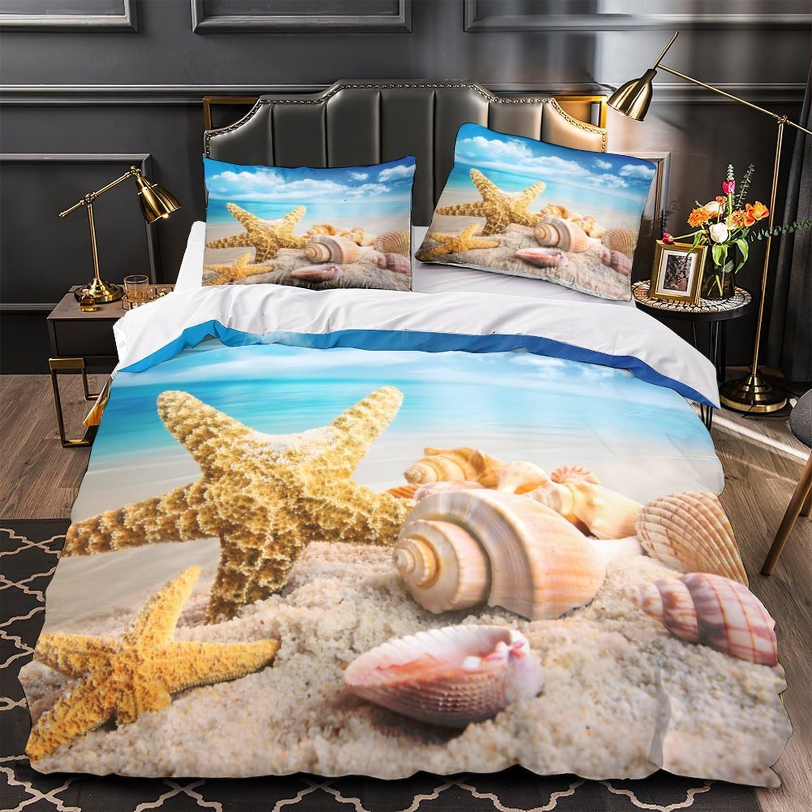 Parure de lit plage 3D en cadeau idéal avec housse 200x200 et taies assorties