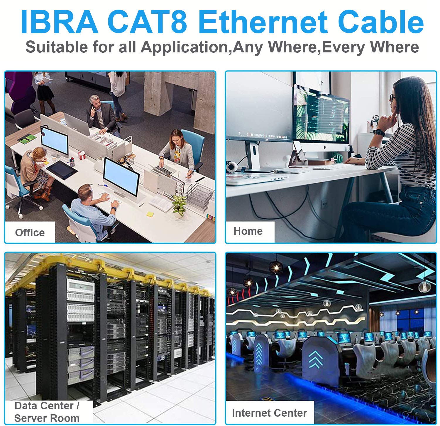 IBRA CAT8/CAT7 Ethernet Gigabit Lan network cable (RJ45) SSTP 40Gbps 2000Mhz - Flat Black 2M — view 17