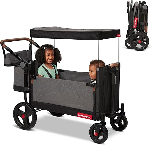Foldable Wagon, Baby Stroller, Rolling Cart, Beach Cart, Outside Toys for Toddlers 1-3, Radio Flyer Atlas Stroller Wagon for Kids Ages 1+ Years, Gray