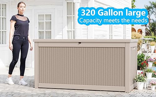 Vista 71 de EasyUp Caja de almacenamiento para exteriores de 230 galones, impermeable, resistente a los rayos UV, con varilla hidráulica, estabilidad reforzada