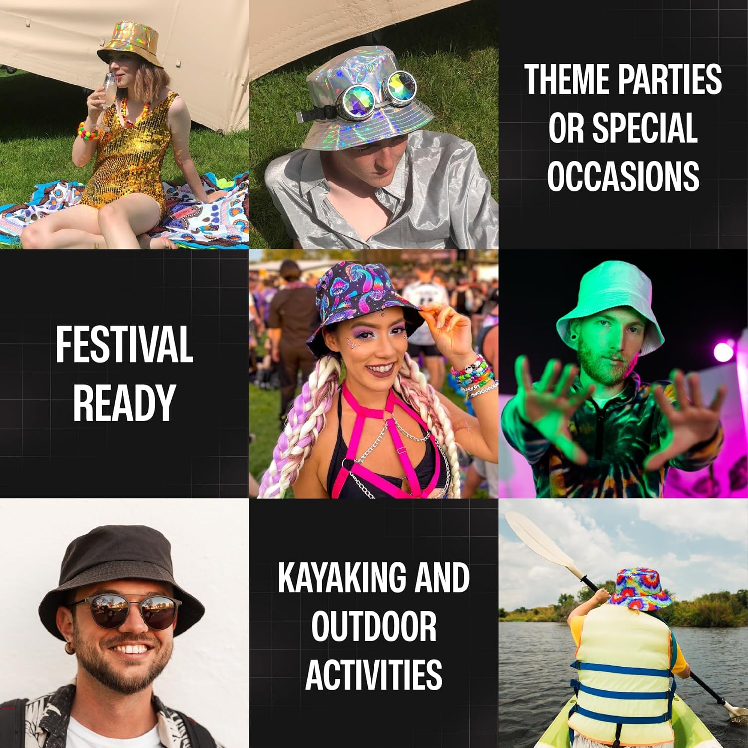 Rave Bucket Hat for Women & Men - Cute Bucket Hats - Festival Hat Adjustable 50+ SPF Protection Rave Accessories - Image 8