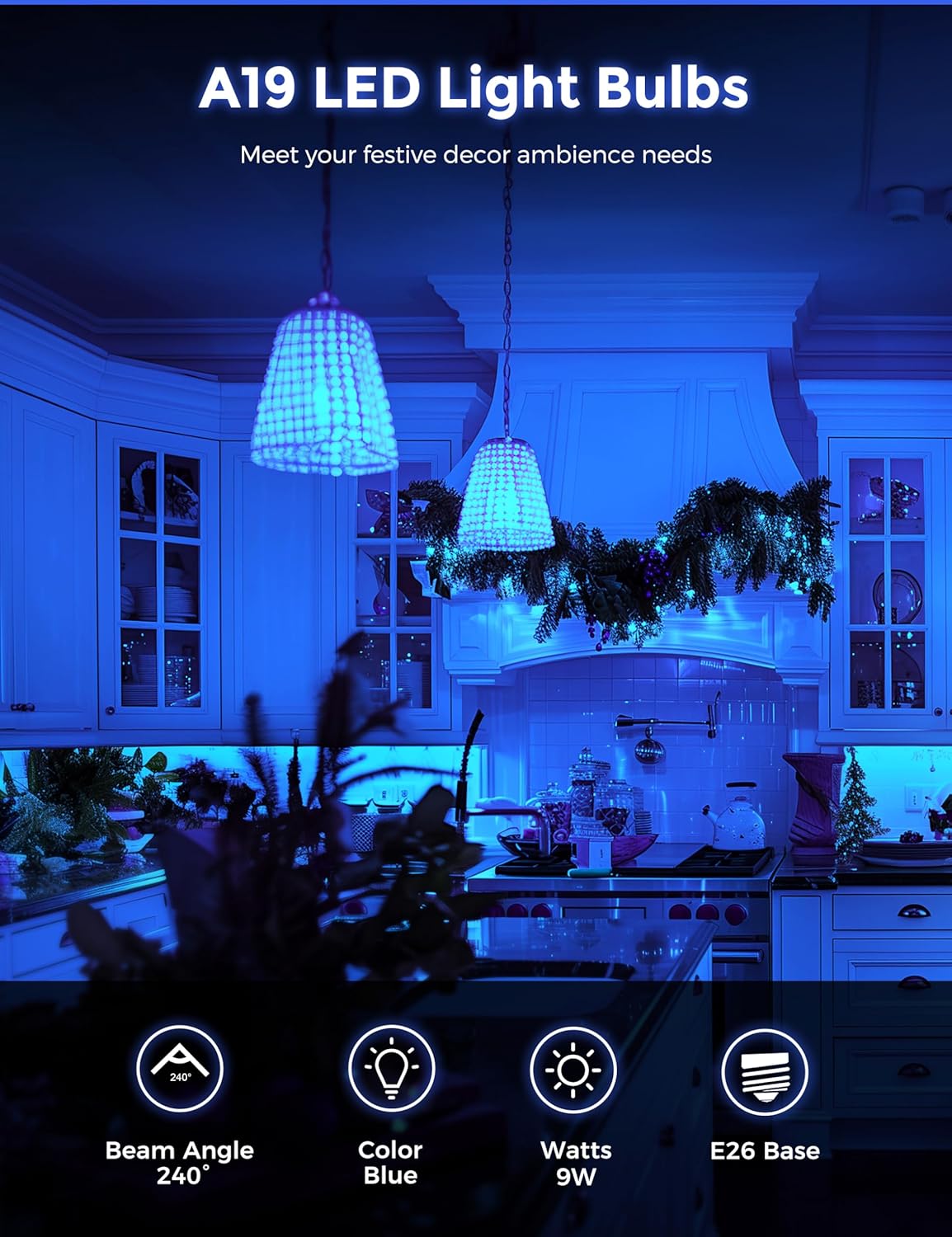 DORESshop Blue Light Bulbs, 9W (60 Watt Equivalent) - E26 Base Blue LED Bulb, 720LM Outdoor for Halloween Decor, Poolside, Summer BBQs, Holiday Lighting, Non-Dimmable, 2 Pack