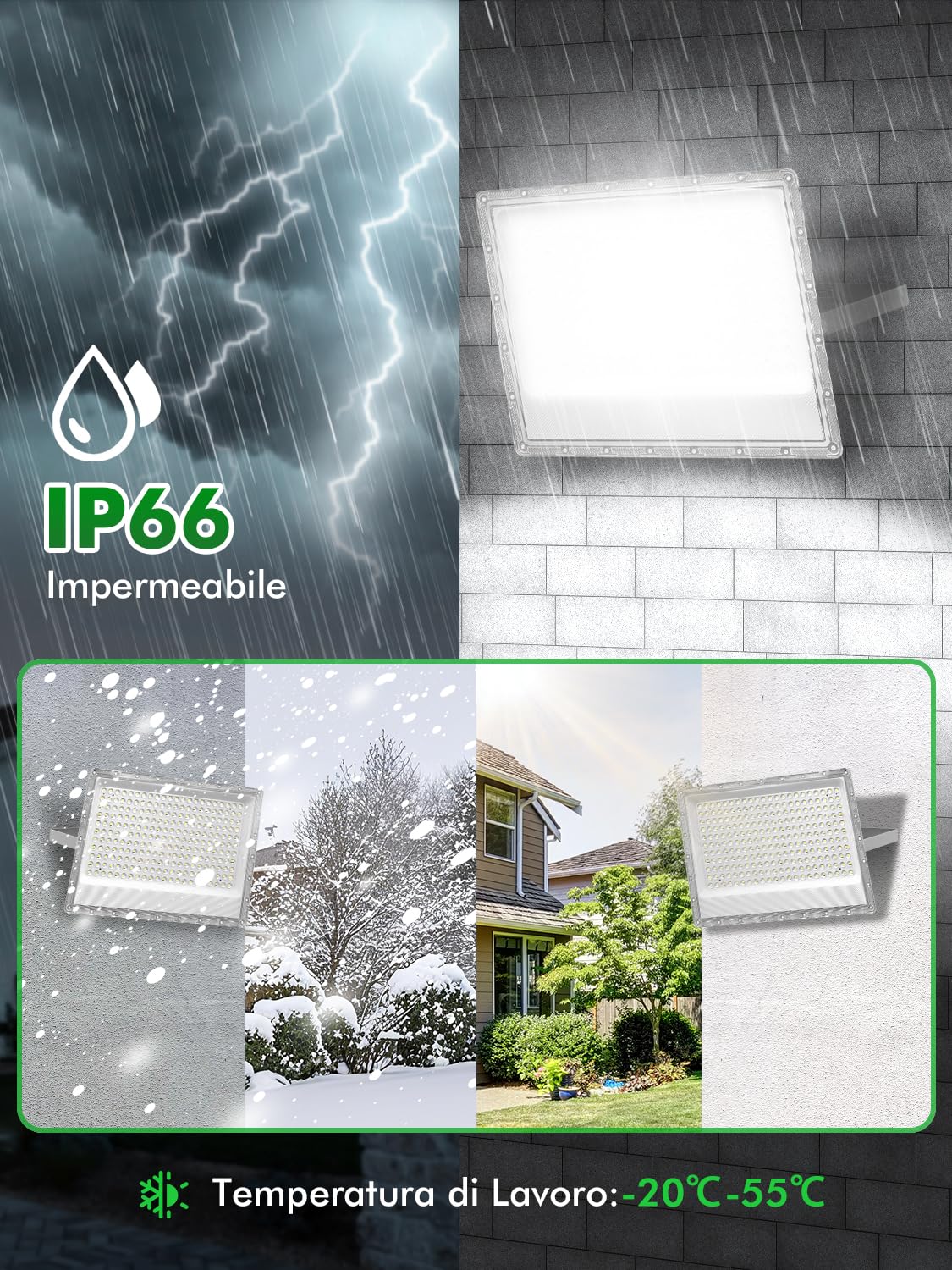 Faretto LED da Esterno 200W 2 Pezzi,6500K Bianca Fredda Faro LED,20000LM Super Luminoso Faretti 𝐋𝐄𝐃,IP66 Impermeabile Fari 𝐋𝐄𝐃 da Esterno per Giardino, Terrazza, Garage