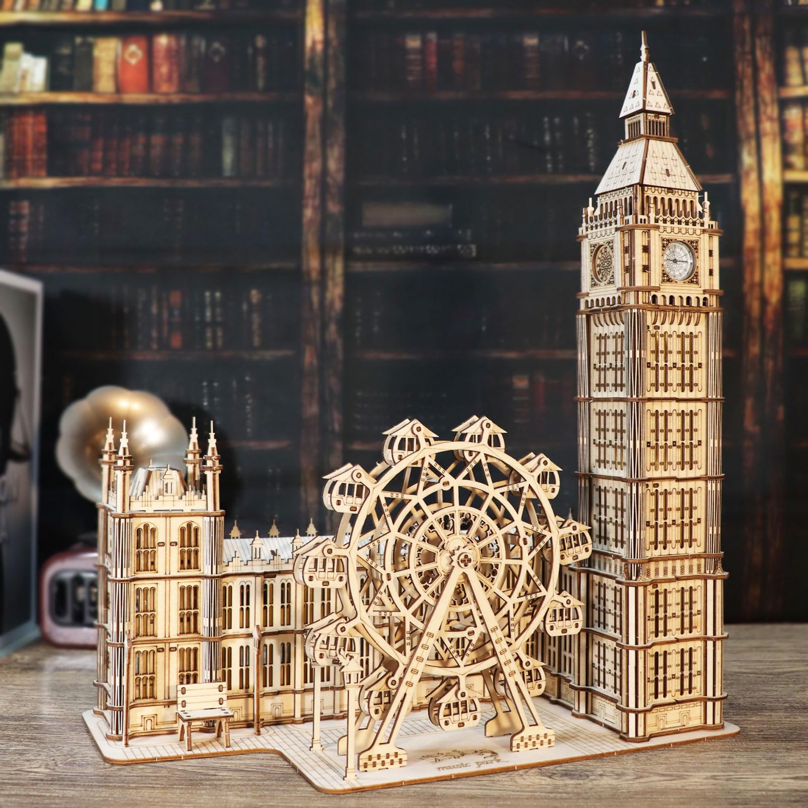 Puzzle 3D Bois Vintage Big Ben L 'Horloge avec Lumière LED Maquette en Bois A Construire Cadeaux d'anniversaire Noël