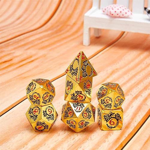 Miniatura 5 de Juego de dados de metal para Dungeon & Dragons, 7 dados de metal hueco, artesanía de cobre puro y esmalte