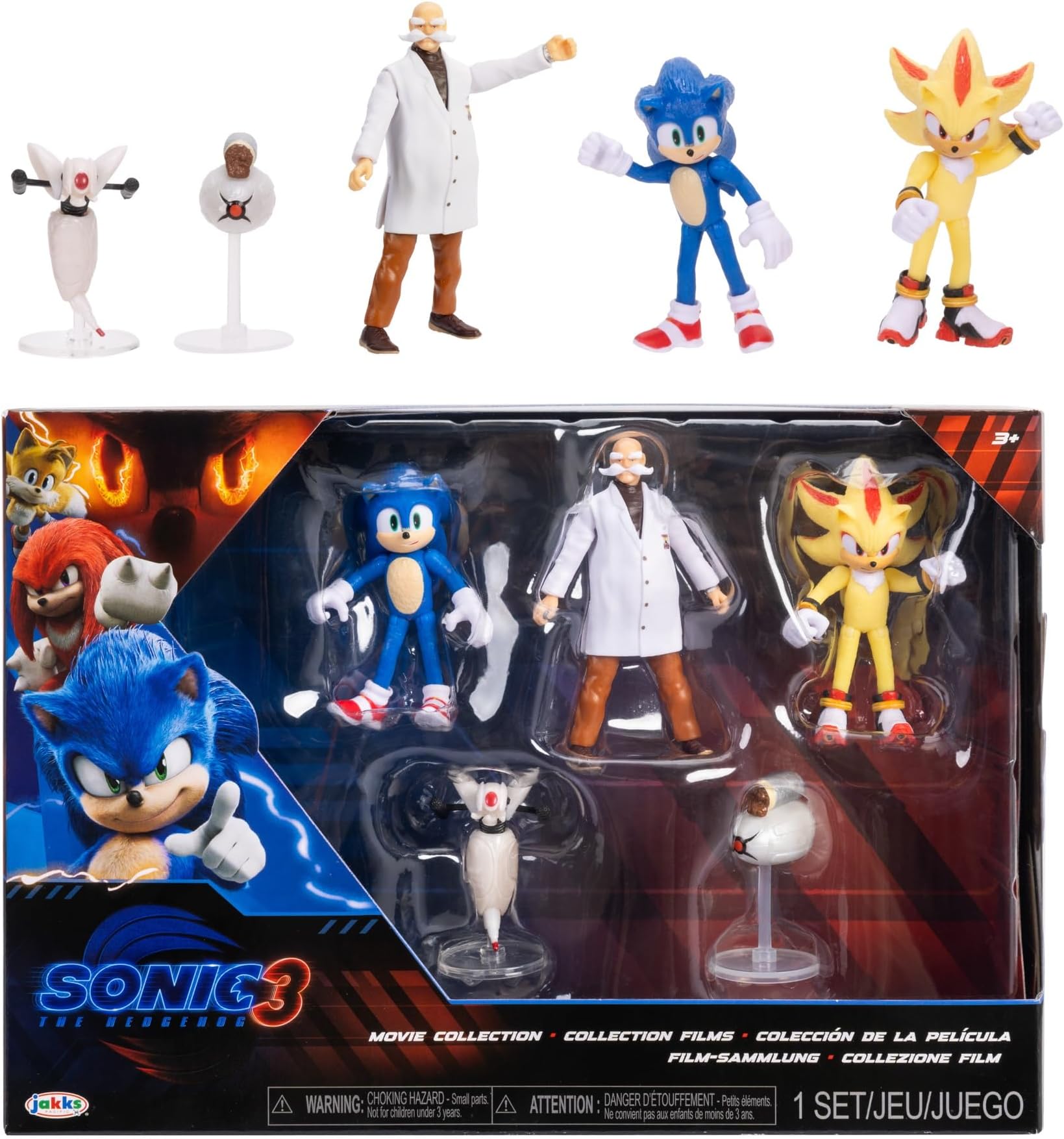 Sonic 3 Movie Action Figures 2.5-Inch Movie Collector Toy Figure Multi-Pack, Wave #3 Includes Sonic, Gerald Robotnik, Super S, Buzzbomber & Burrito Drone- Officially Licensed Toys