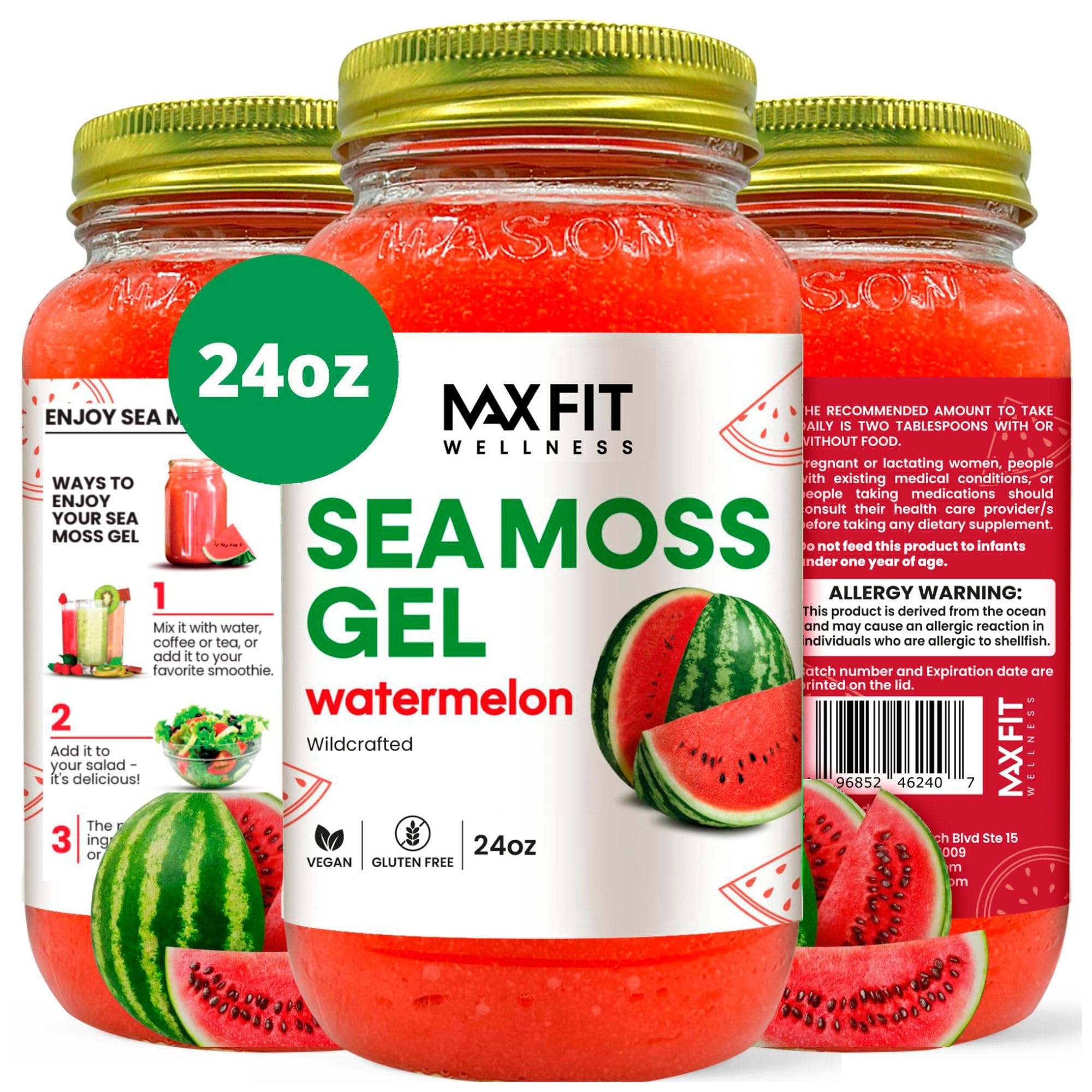 Sea Moss Gel Raw (24 Flavors) 24oz Wildсrafted Gold Sea Moss Gel from Saint Lucia | 92 Vitamins and Minerals | Pure Raw+Non-GMO | Vegan Superfood