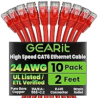 Vista 18 de GEARit Cable Ethernet Cat 6 (paquete de 10 unidades de 6 pies), parche de red Cat6, 10 Gbps, RJ45, cable sin enganches, conectores chapados en oro