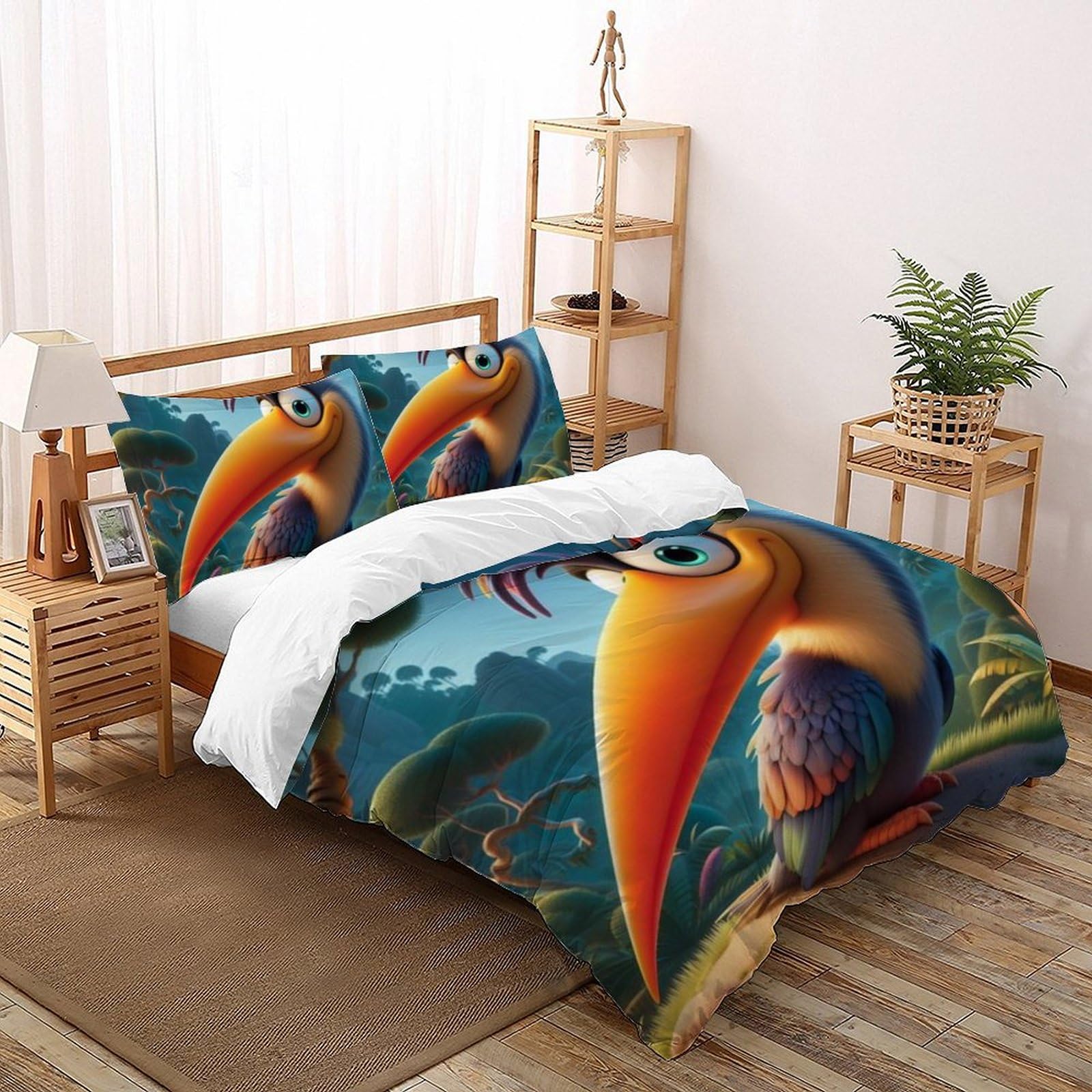 Parure de couette oiseau à gros bec en microfbre 200x200 cm avec ses 2 taies