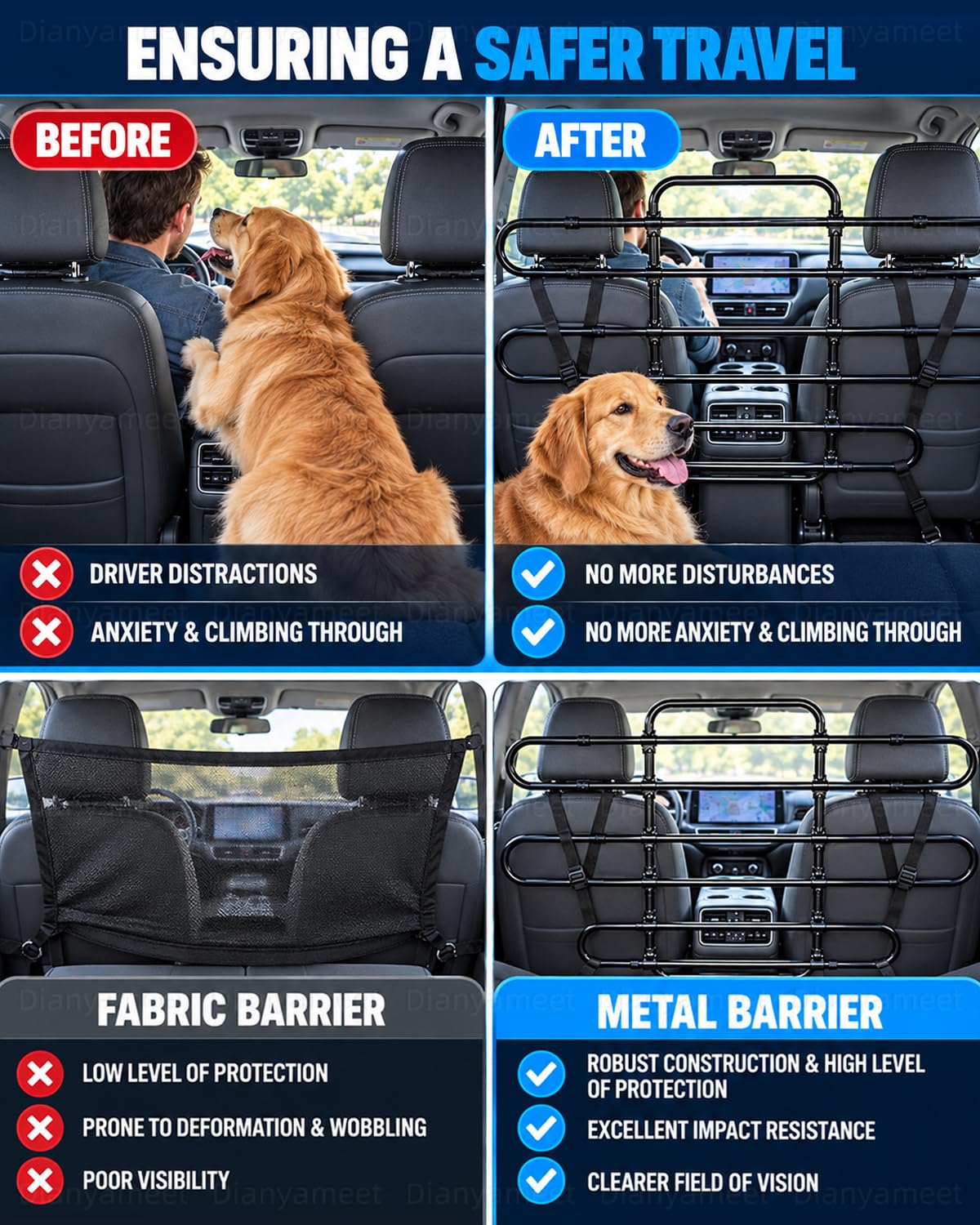 Auto-Hundeschutzgitter Universal Verstellbare Hundebarriere