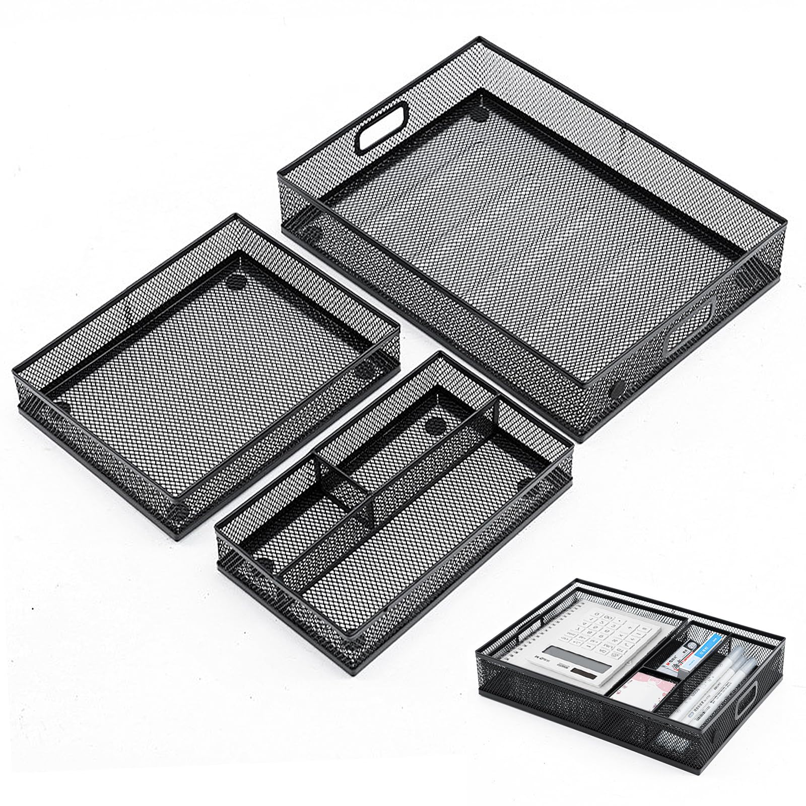 Stranthother Mesh Metal Desk Drawer Organizer Tray for Office and Home 12.3