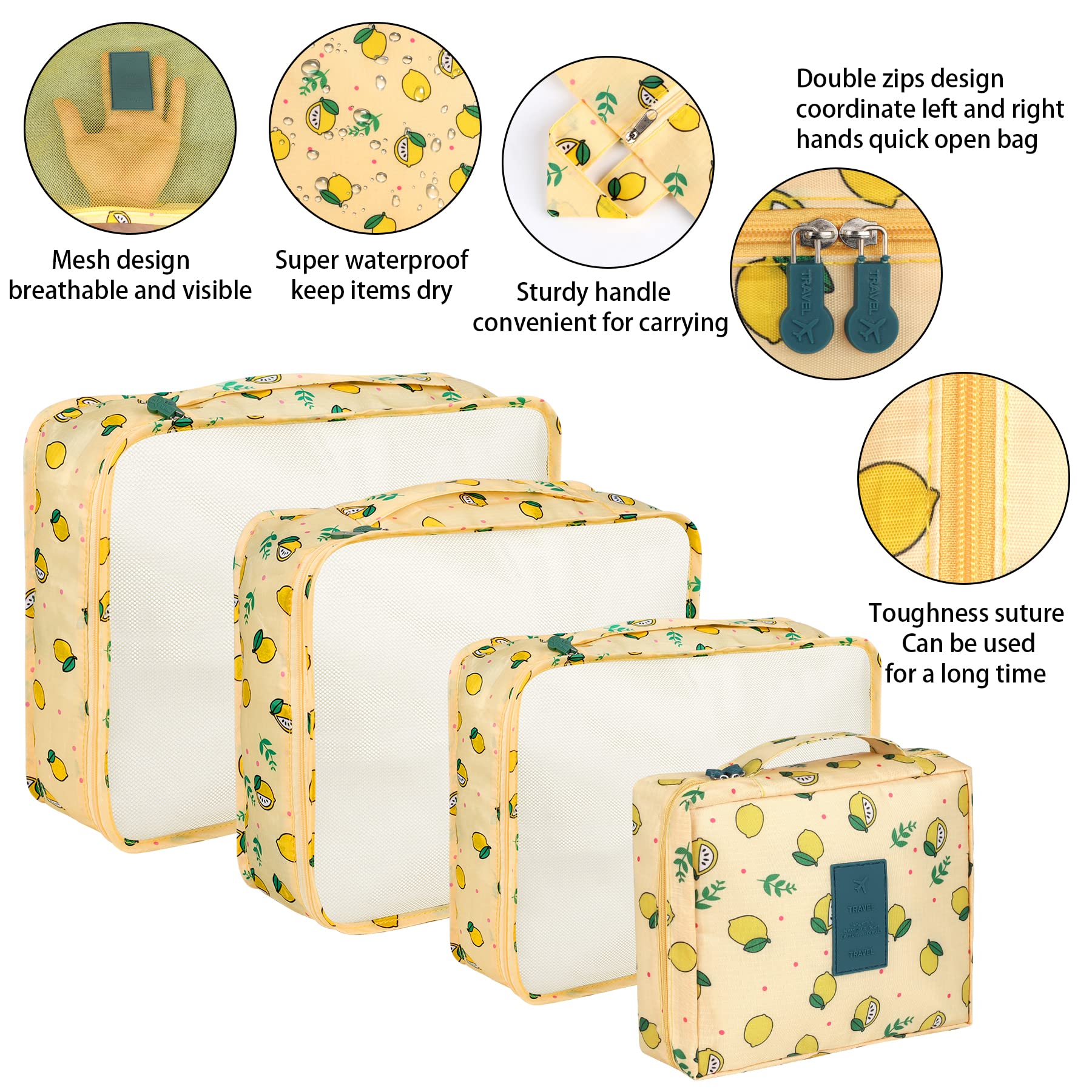 Coolzon Organizer Valigie Viaggio Set 8 Pezzi set, Cubi di Imballaggio Organizer Valigia Perfect Storage Travel Luggage Organizer per i vestiti,Cosmetici,Scarpe,Intimo,Giallo