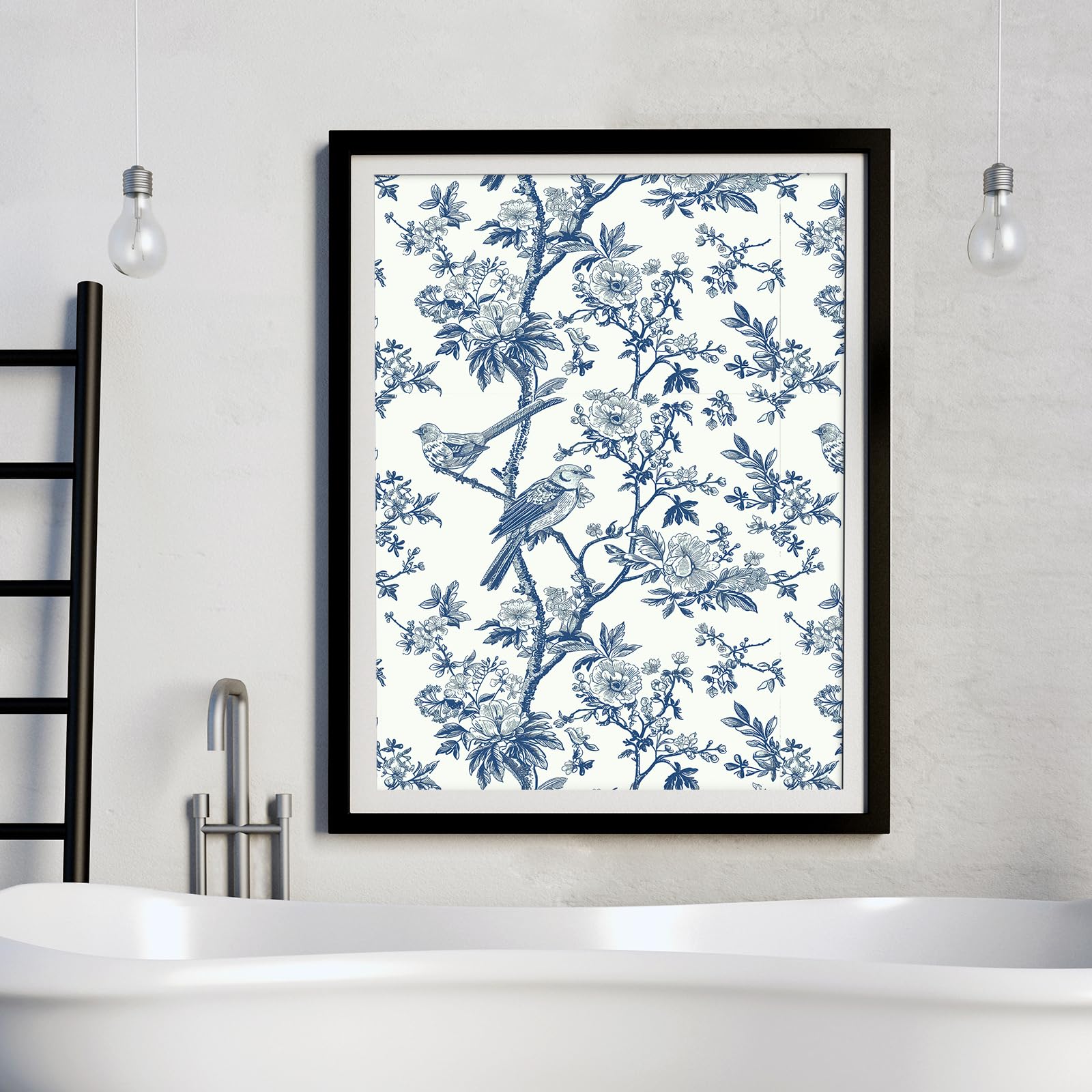 YENHOME Carta da Parati Adesiva Muro Soggiorno Modello Foglia di Uccellino 44.5×700cm Carta da Parati Vintage Autoadesiva Bianco Blu Uccellino Parato Adesivo per Parete Camera da Letto Impermeabile