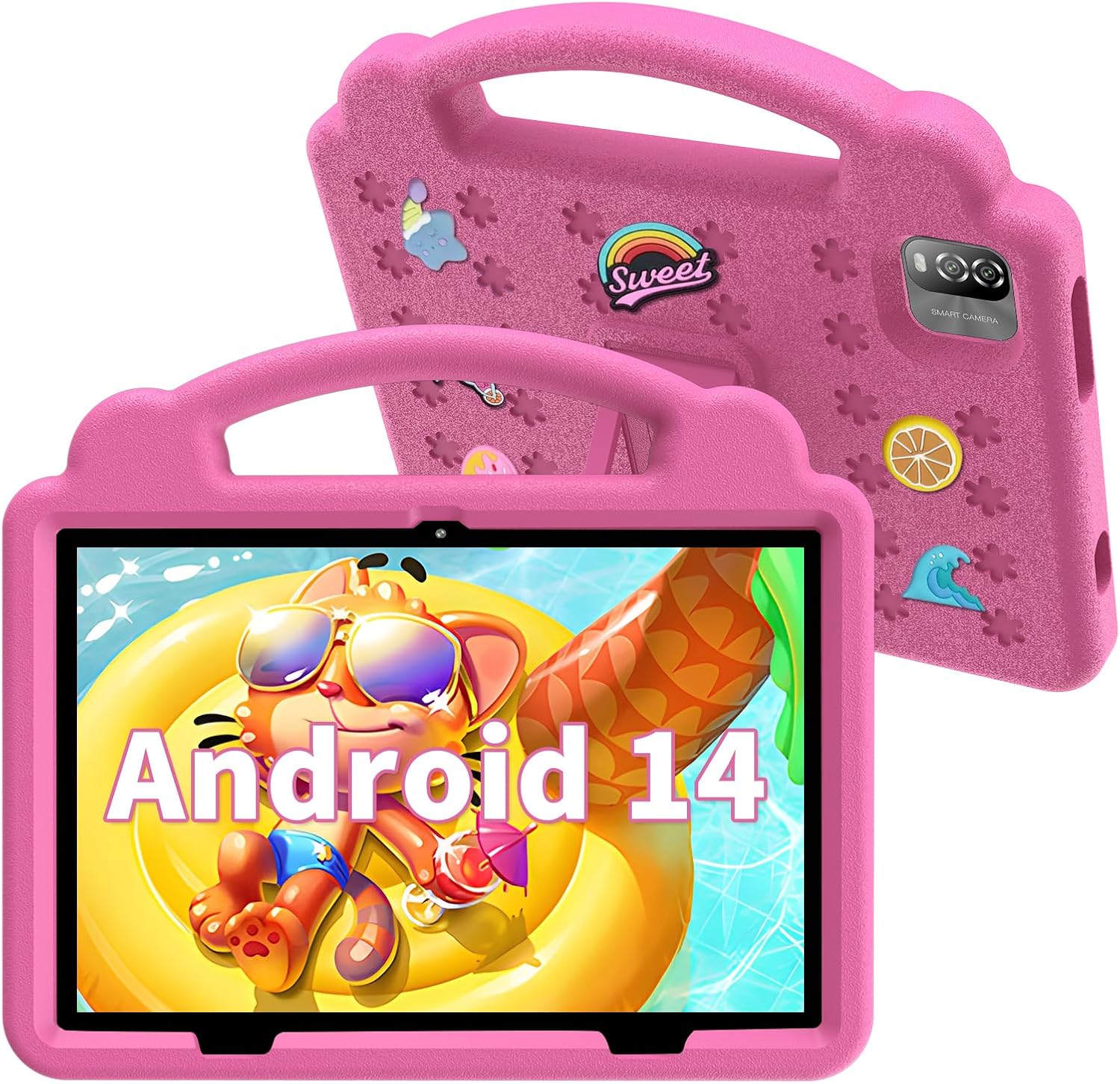 VASOUN Kids Tablet 10 inch, Android 14 Tablet for Kids with 6GB RAM+64GB ROM,Tablet PC with Parental Control, Time Limits, Age Filters,6000mAh Battery,WiFi, Bluetooth,Shockproof Case (Pink)
