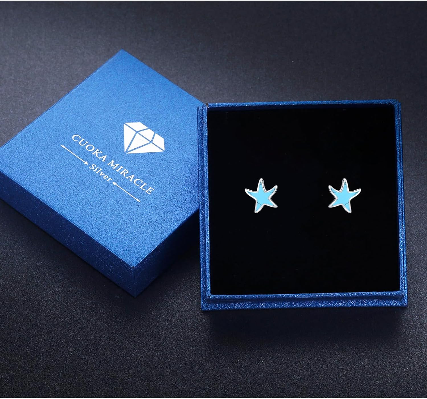 CUOKA MIRACLE Starfish Studs Sea Star Earrings Opal Stud Earrings 925 Sterling Silver Ocean Starfish Earrings Beach Stud Hypoallergenic Earrings Tiny Small Earrings Gifts for Women Girls