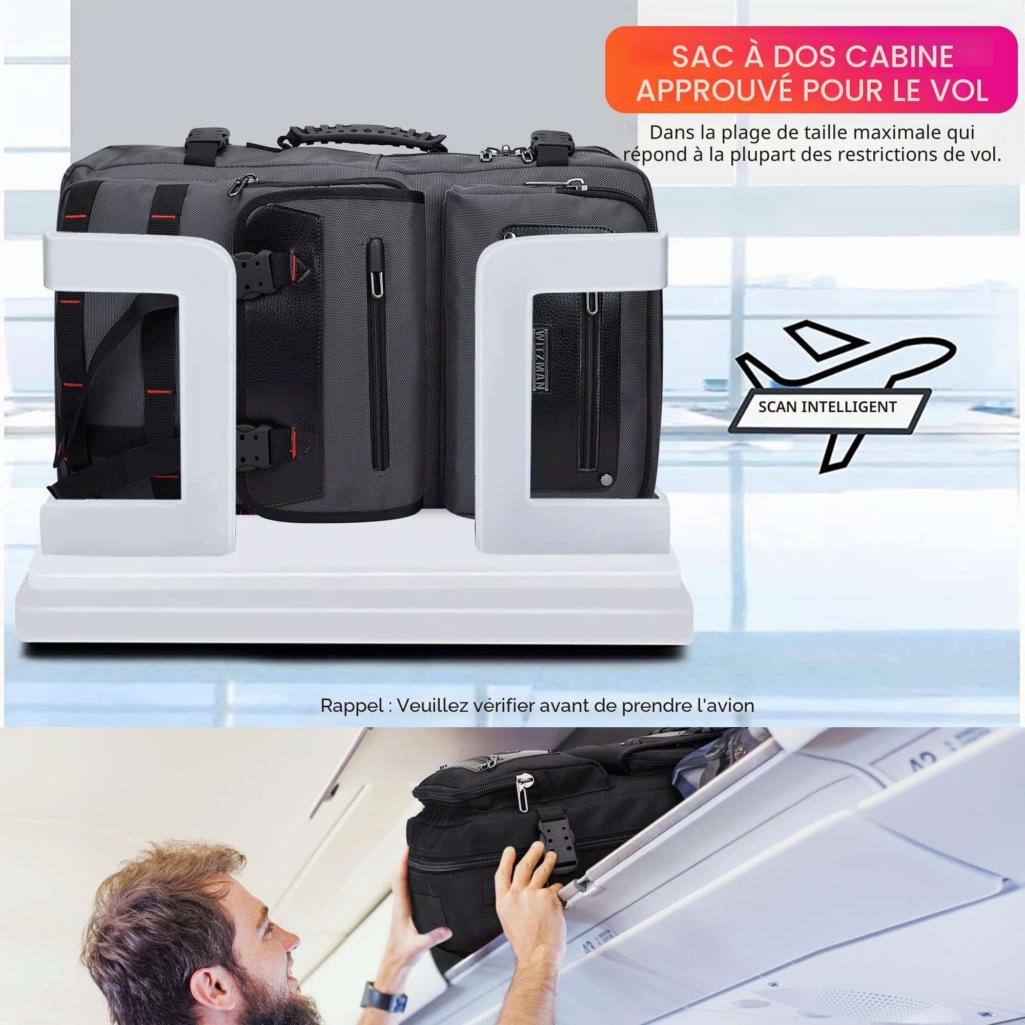 WITZMAN Sac à Dos Voyage Homme Convertible 17 Pouces avec USB