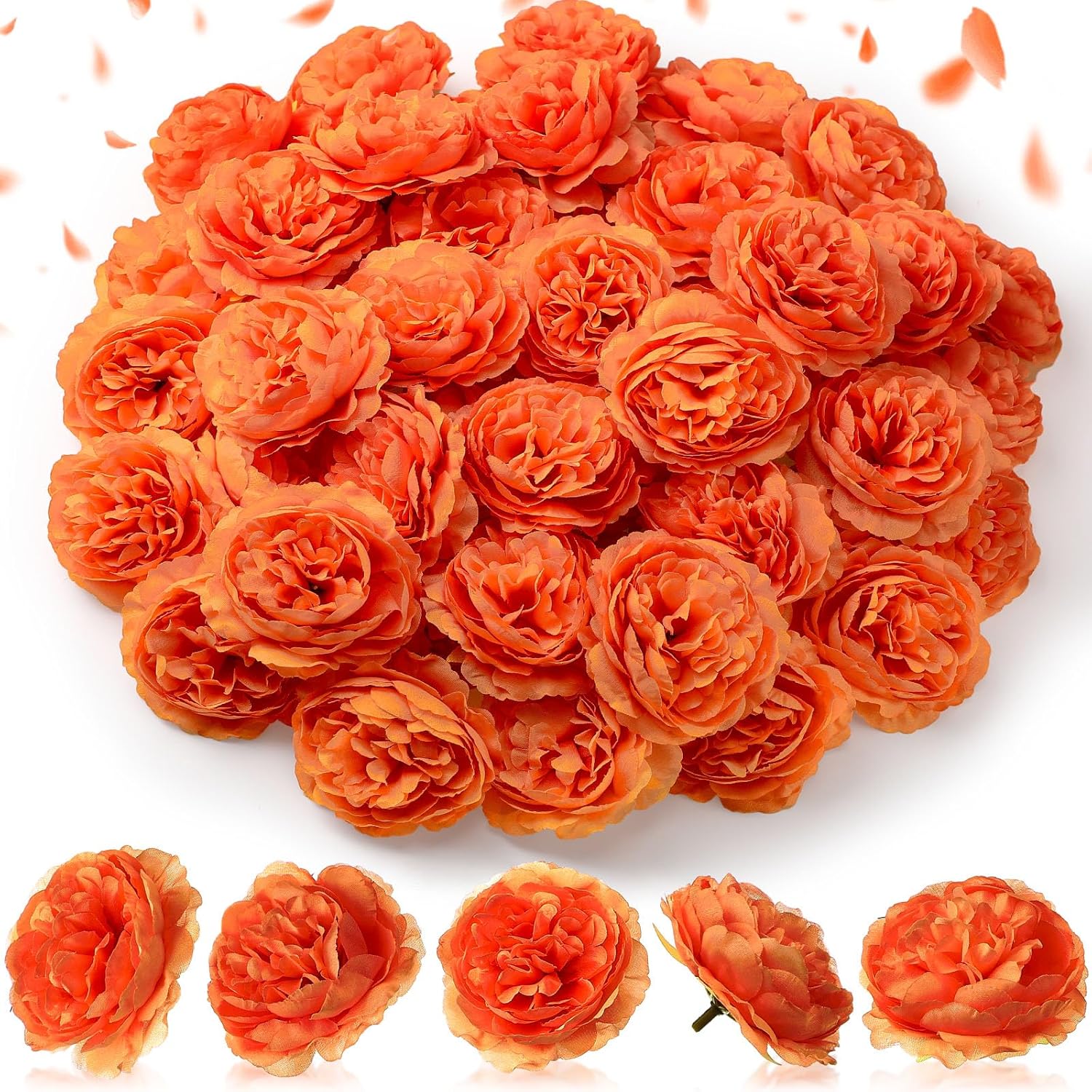 50 Pcs Artificial Flowers, 3.2 Inches Silk Rose Head Flowers Fake No Stem for Wedding Bridal Bouquet Home Floral Decor DIY Centerpieces Arrangements Party Tables Decorations(Orange)
