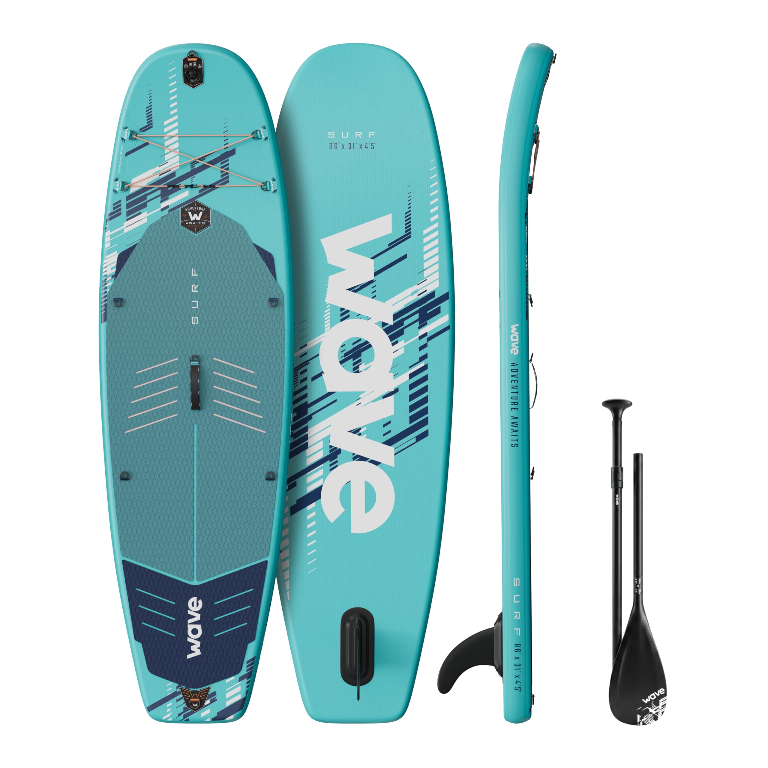 WAVE Surf Stand-Up Paddle Board | Inflatable, Lightweight, Non-Slip Deck | Perfect for Beginners & Experienced Paddlers, Includes Adjustable Paddle & Pump | 8'6ft (Ice Blue, 3.0 Model)