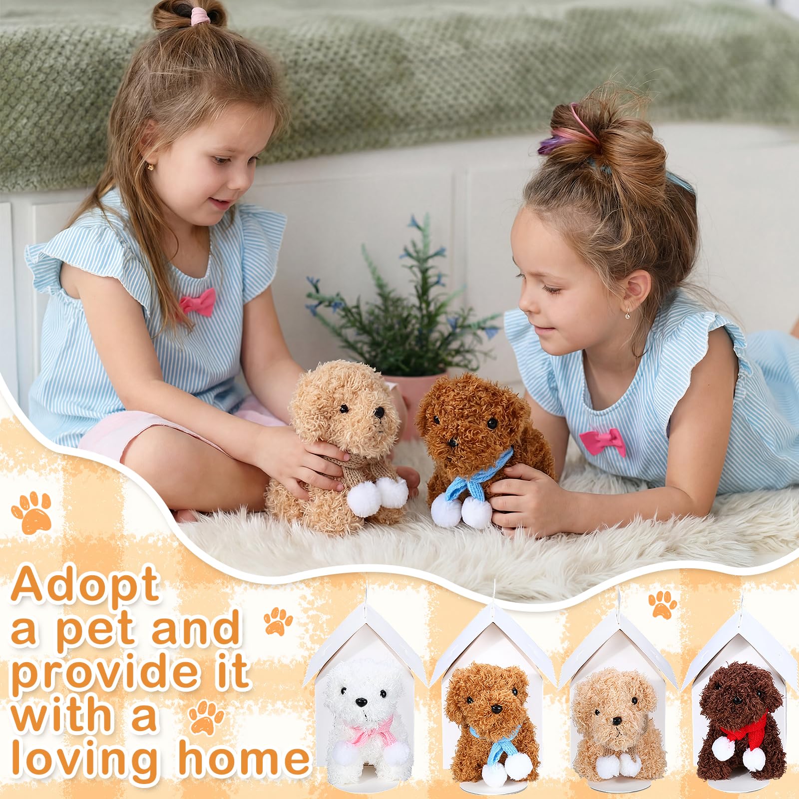 60pcs Adopt a Puppy Dog Party Favors Peluche Cani Ripieni Giocattoli Set Include 12 Mini Animali Di Peluche Animali, 12 Sciarpe Cucciolo, 12 Carte Adozione, 12 Scatole Casa, 4 Segnali di