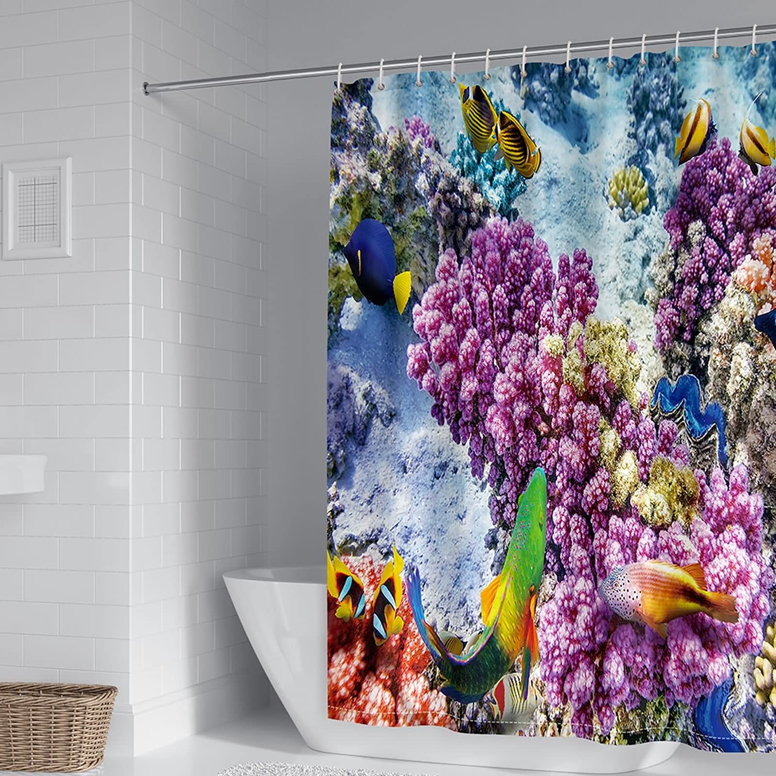 Cortinas de ducha largas, cortina de ducha de 72 x 80 pulgadas, diseño de peces, poliéster, multicolor, 180 x 200 cm, decoración de baño