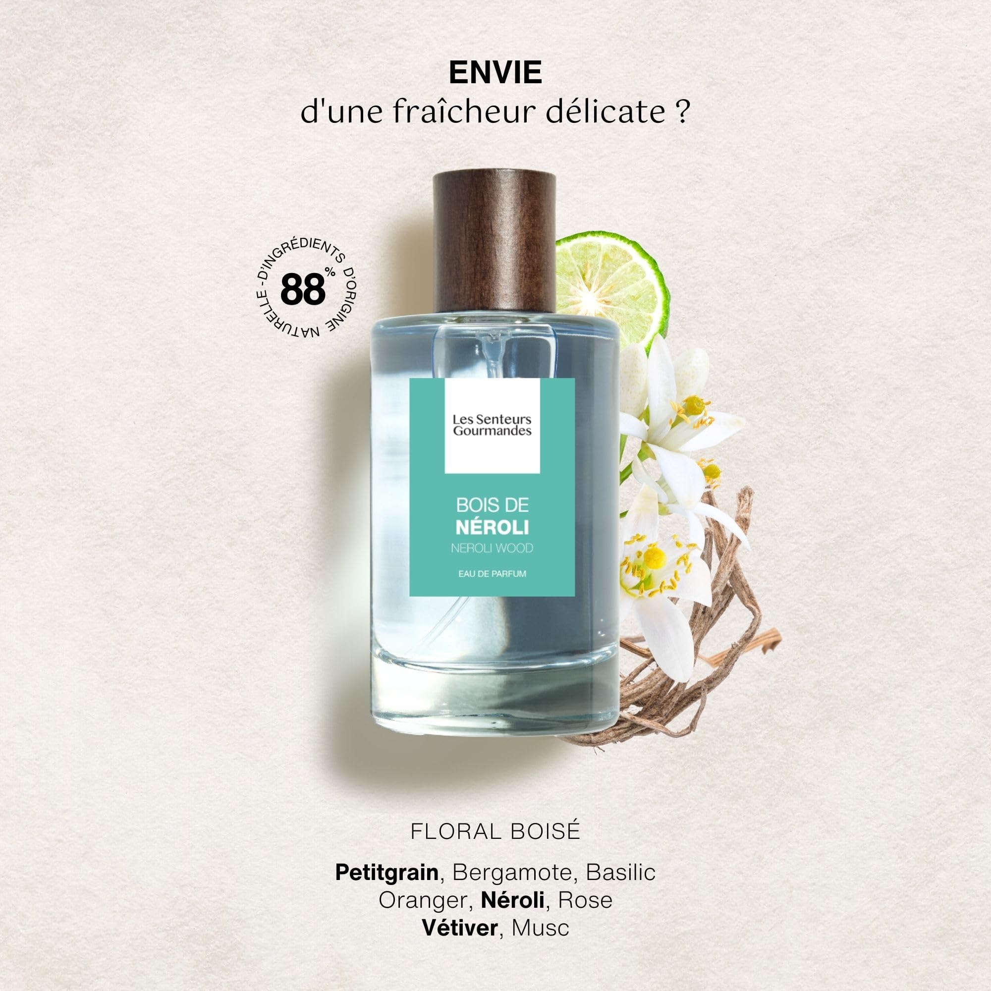 Les Senteurs Gourmandes - Cofanetto Legno di Neroli - Eau de Parfum Donna 100 ml e sapone 70 g - Note Bergamotto Neroli Rosa e Muschio - 88% di origine naturale - Made in France